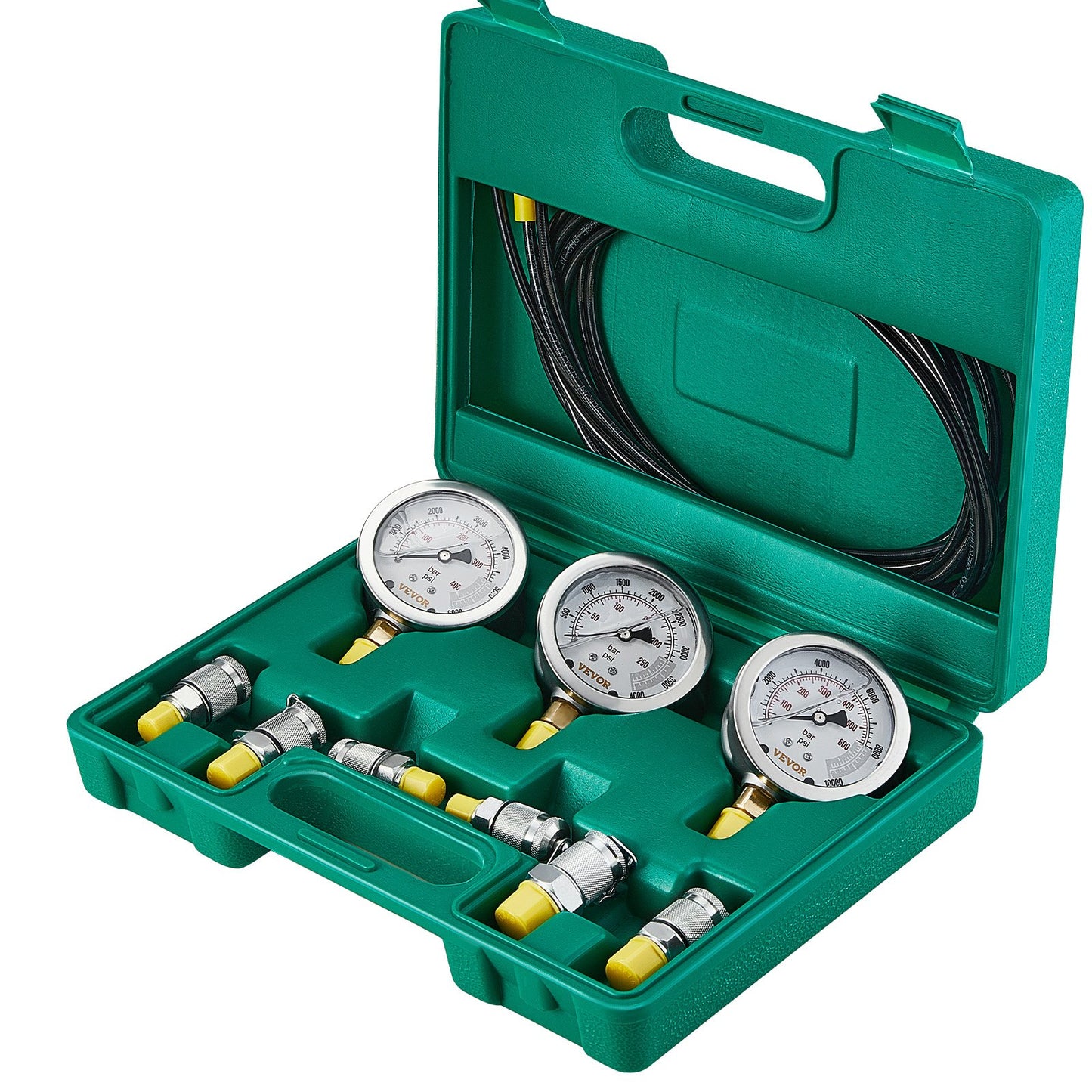 Hydrauliskt trycktestsats, 250/400/600bar, 3 mätare 6 testkopplingar 3 testslangar, grävmaskin Hydraulisk testmätsats med bärbar bärväska för grävmaskinstraktorer Entreprenadmaskiner