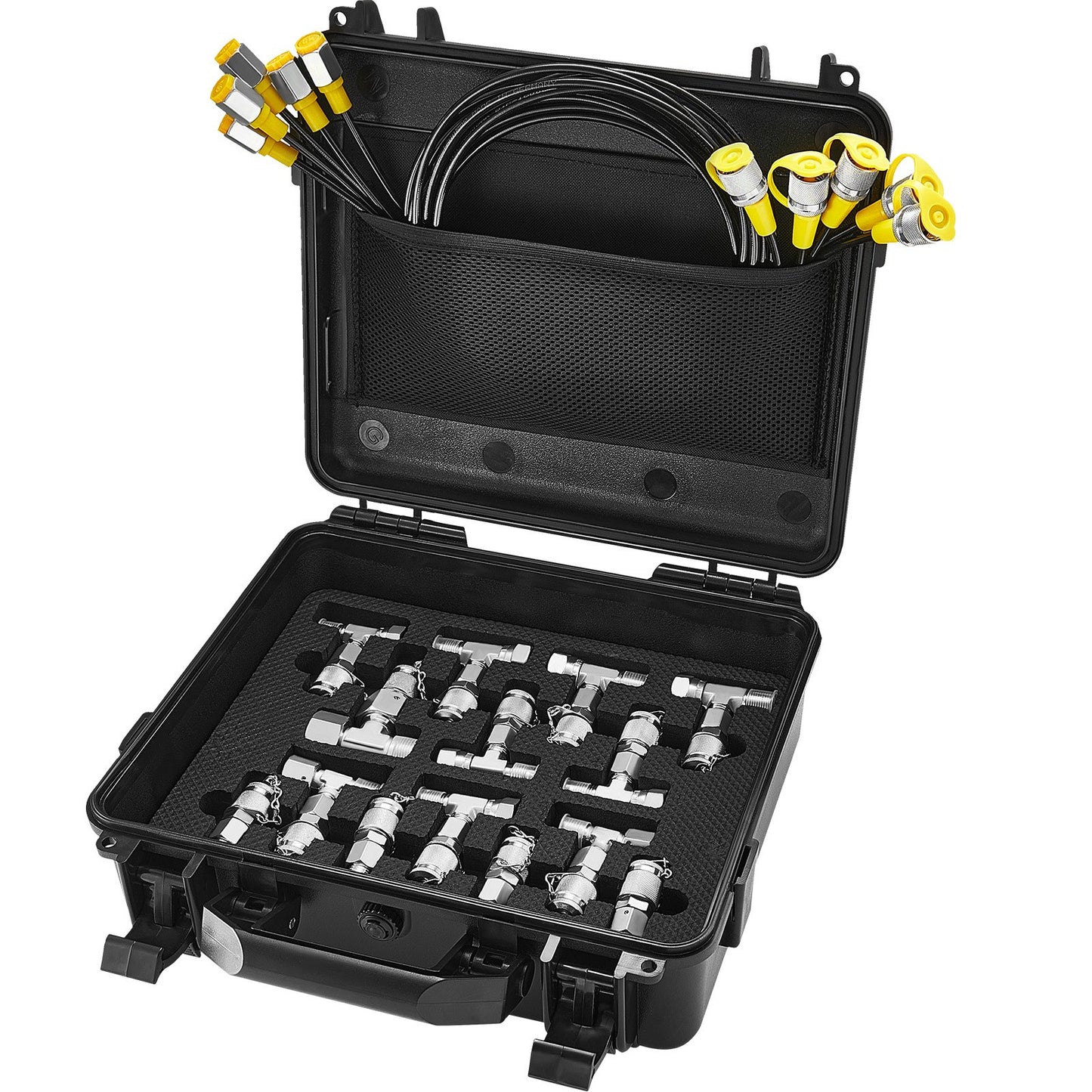 Hydraulic Pressure Test Kit, 10/100/250/400/600bar, 5 Gauges 13 Couplings 14 T-Connectors 5 Test Hoses, Excavator Hydraulic Test Gauge Set with Carrying Case for Excavators Tractors Machinery