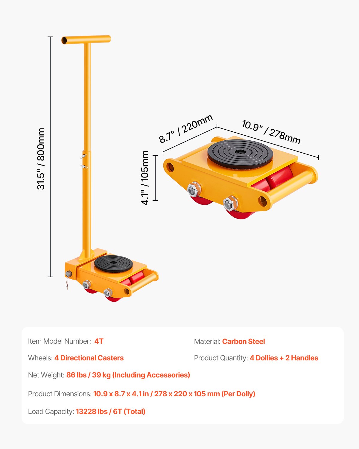 Machine Skate 13228 lbs 6T Machinery Skate Dolly med handtag 360° rotation