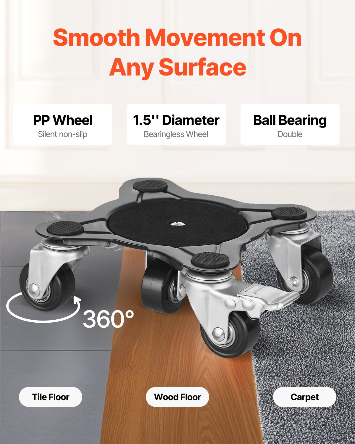 Furniture Dolly Heavy Duty Möbelflyttare med 5 hjul 1200 lbs Kapacitet