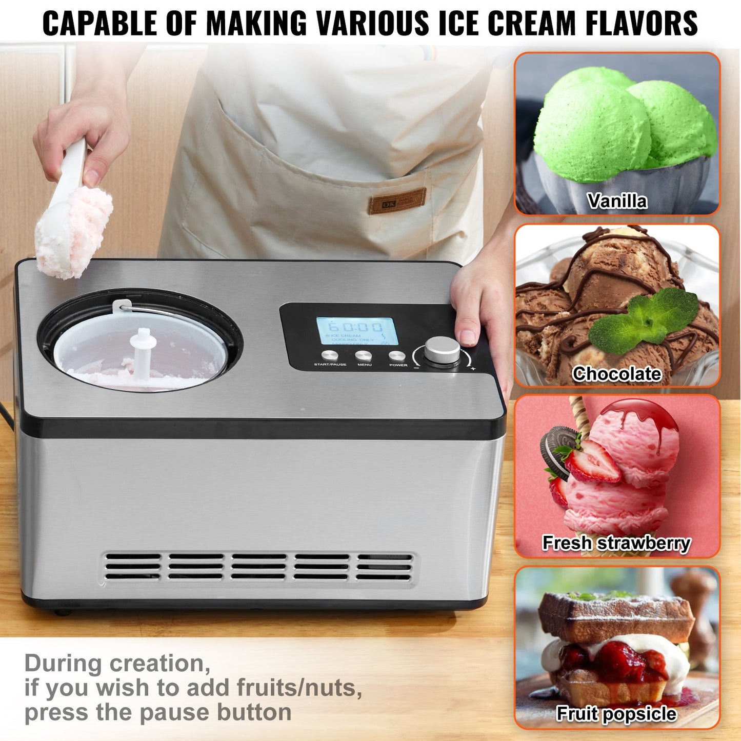 2 Quart Automatisk Glassmaskin Electric Yoghurt Gelato Make Silver