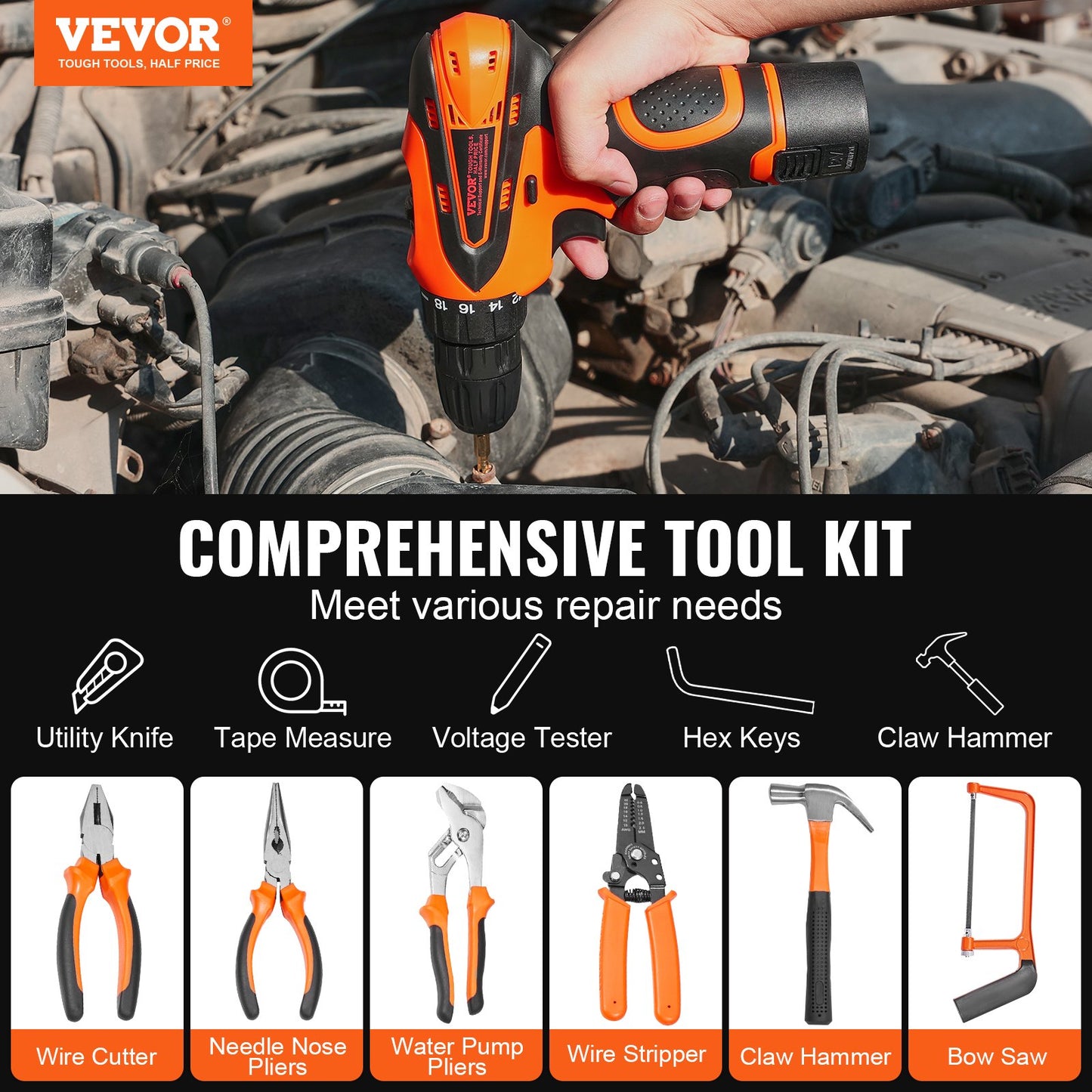 Tool kit 146 pieces household hand tool set with electric drill tool bag