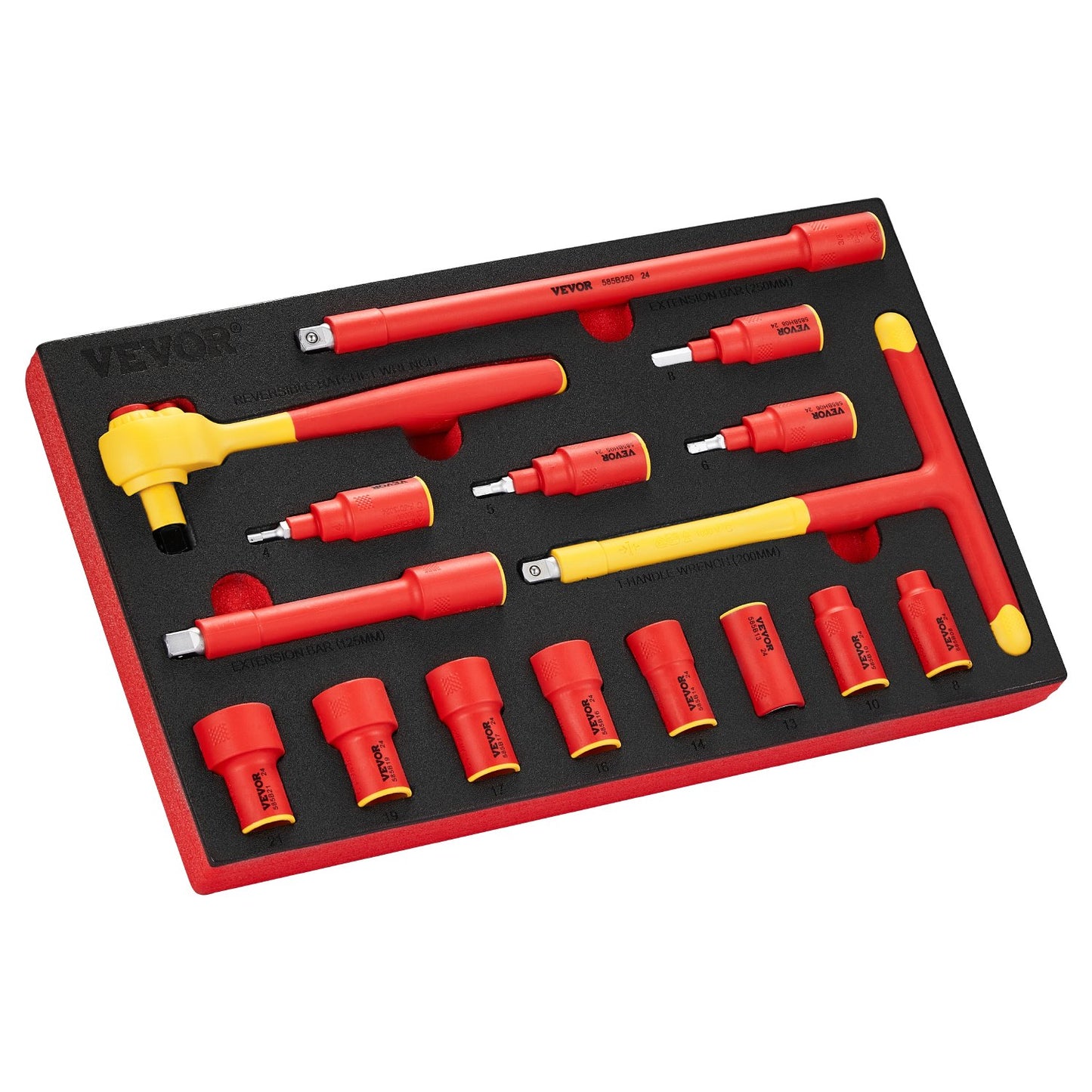Isolerad Socket Set 16-delad Isolerad Socket Tool med T-handtagsnyckel