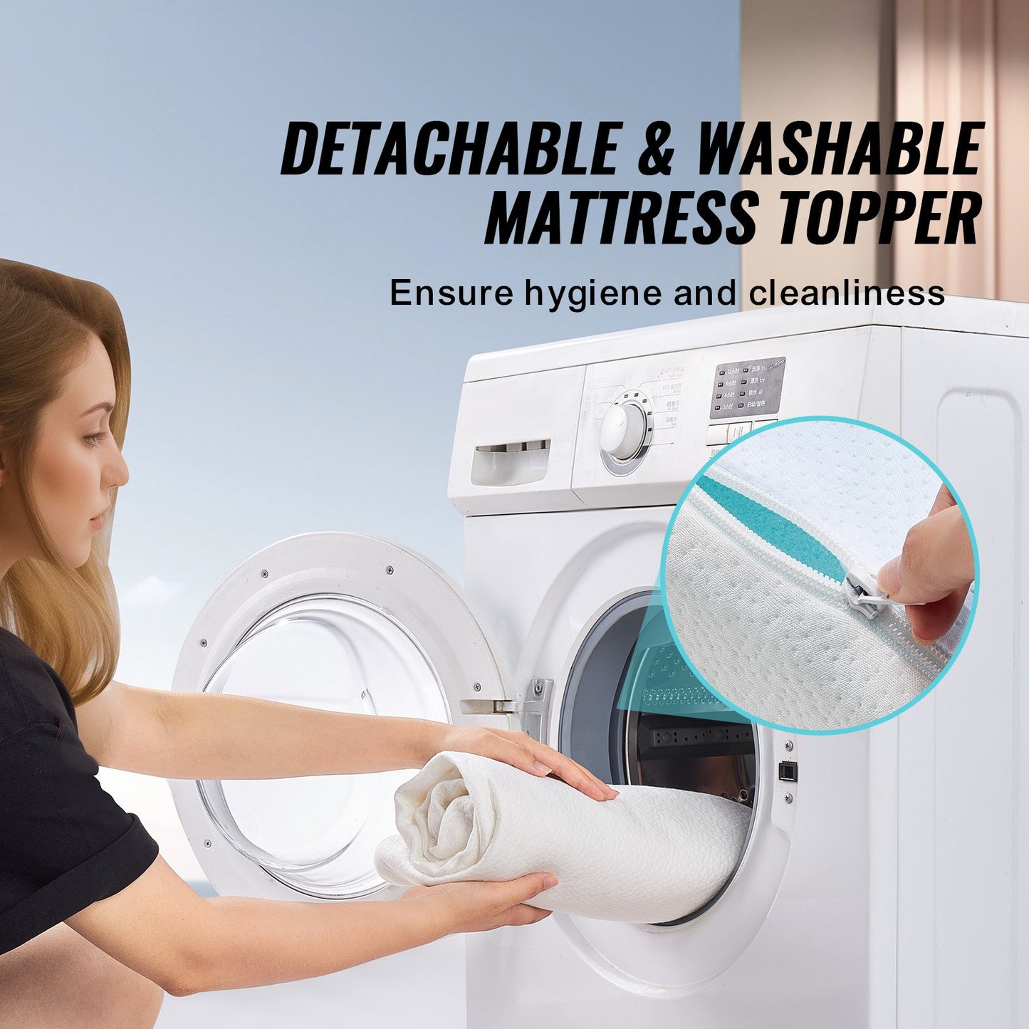 Madrass Topper Memory Foam Avtagbar & Tvättbar Queen 76,2 mm Tjocklek