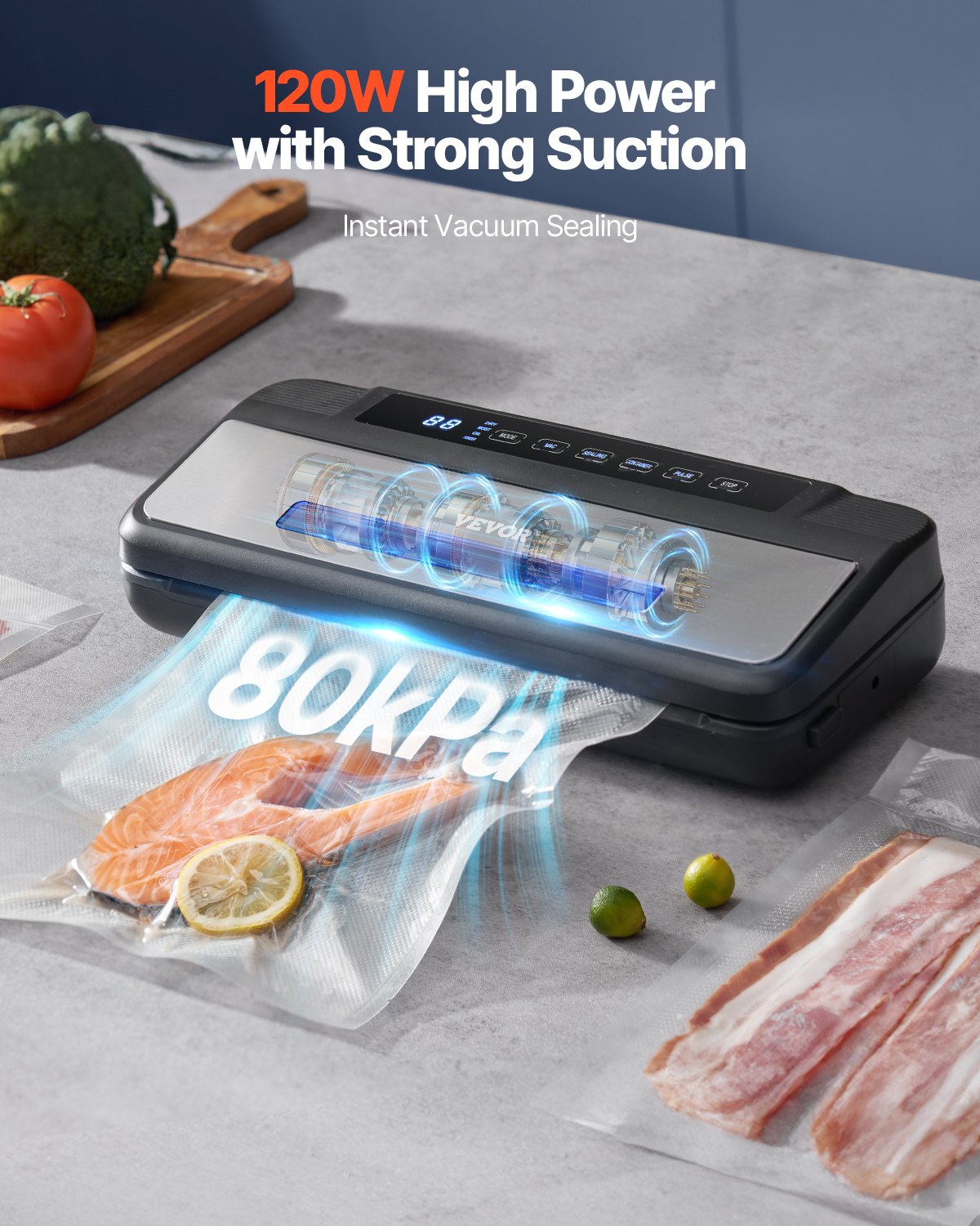 7-i-1 Vacuum Sealer Machine Compact Automatic Food Saver 120W Bags & Roll