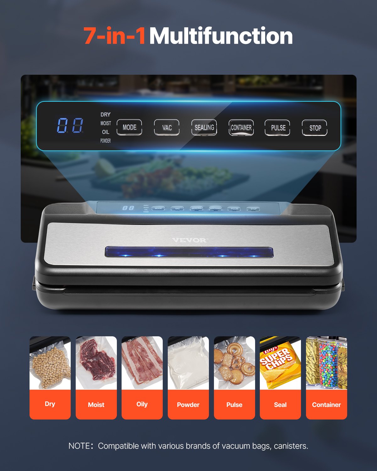 7-i-1 Vacuum Sealer Machine Compact Automatic Food Saver 120W Bags & Roll