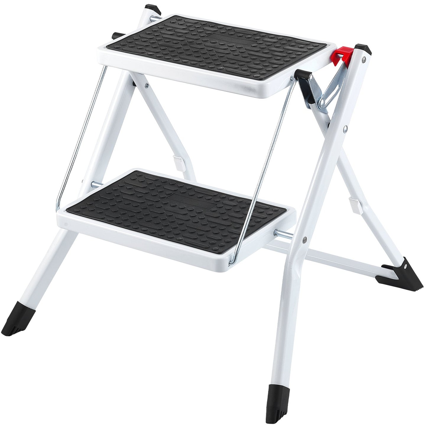 Trappstege 2-stegs 150 kg kapacitet, ergonomisk hopfällbar trapppall i stål med bred anti-halkpedal, robust trapppall för vuxna småbarn, mångsidig användning för hushåll, kök, kontor, husbilar
