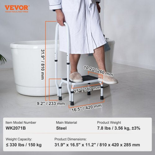 Step Stool Ladder 3 Adjustable Height with Handle Max Load 150KG for Motorhomes | EU