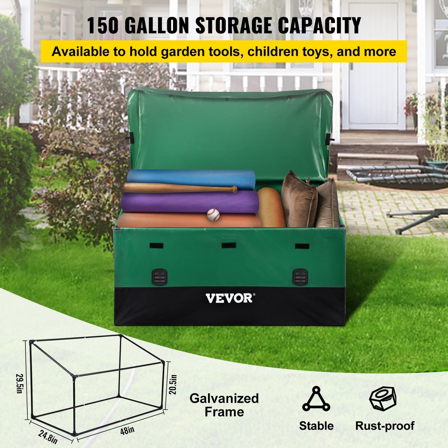 Outdoor-Aufbewahrungsbox, Terrassendeck-Box, 150 Gallonen, wasserdichte PE-Plane