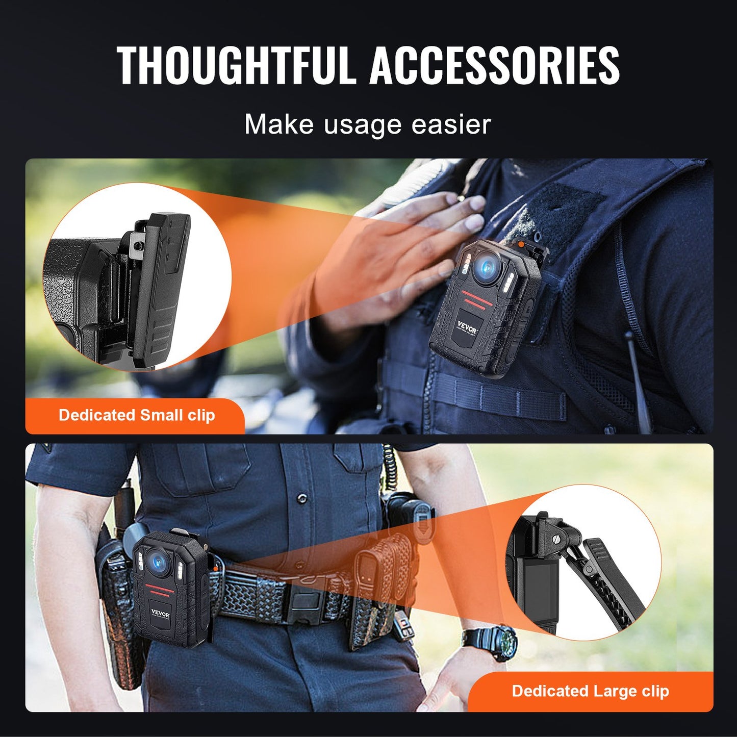 1440P Police Body Camera 64G Body Cam med 2850 mAh batteri Night Vision