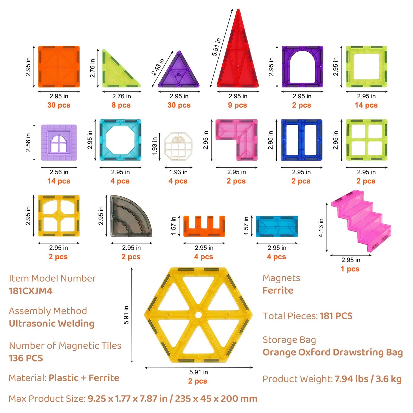 Magnetiska plattor Magnetisk byggleksak 181 ST Magnetblock för barn 3D-set