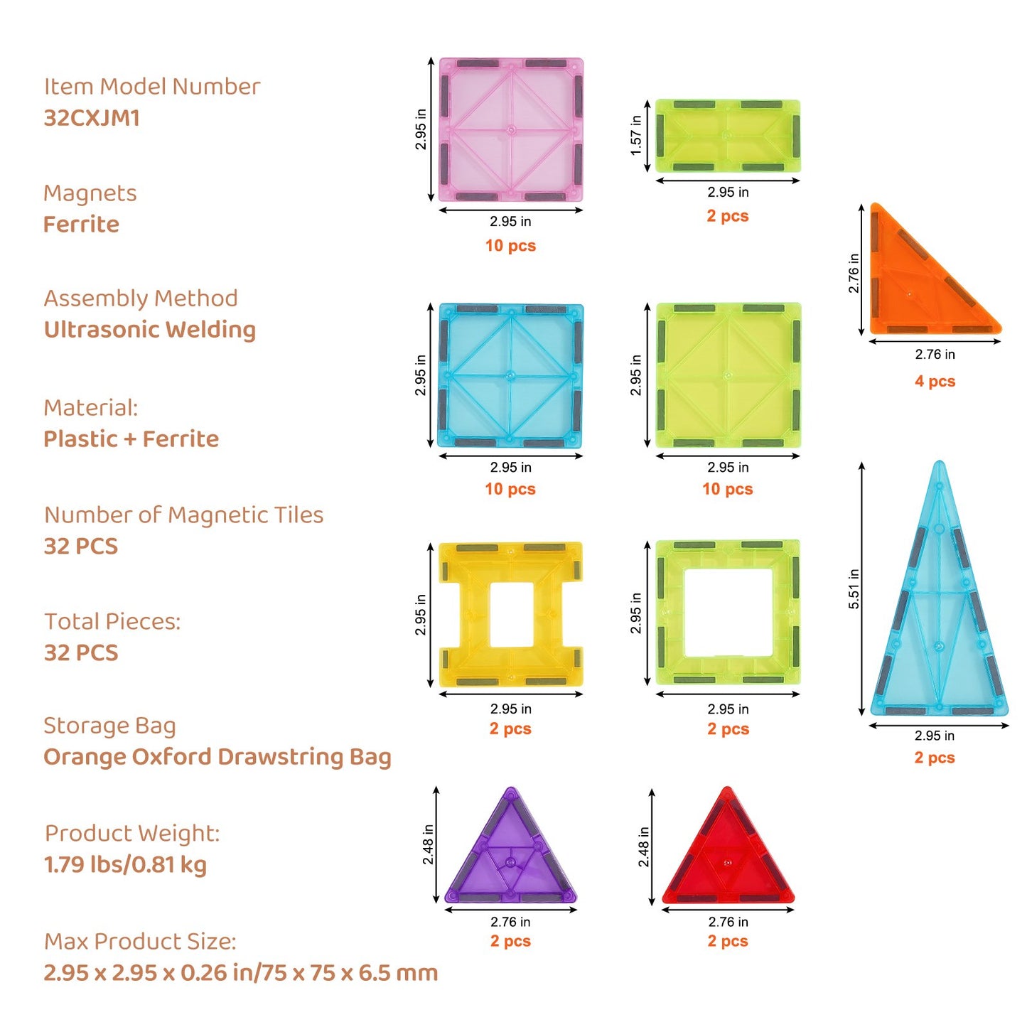 Magnetiska plattor Magnetisk byggleksak 32 ST Magnetblock för barn 3D-set