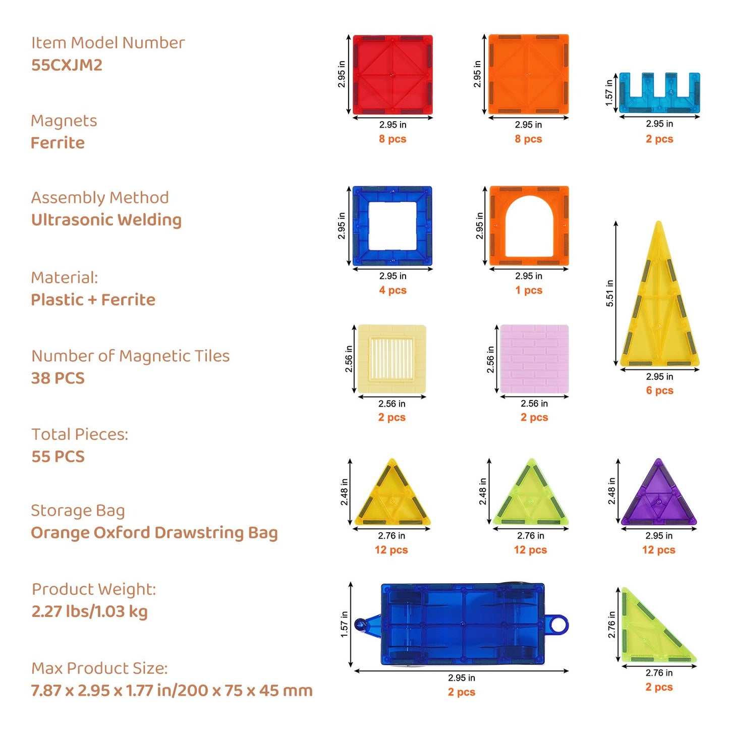 Magnetiska plattor Magnetisk byggleksak 55 st Magnetblock för barn 3D-set