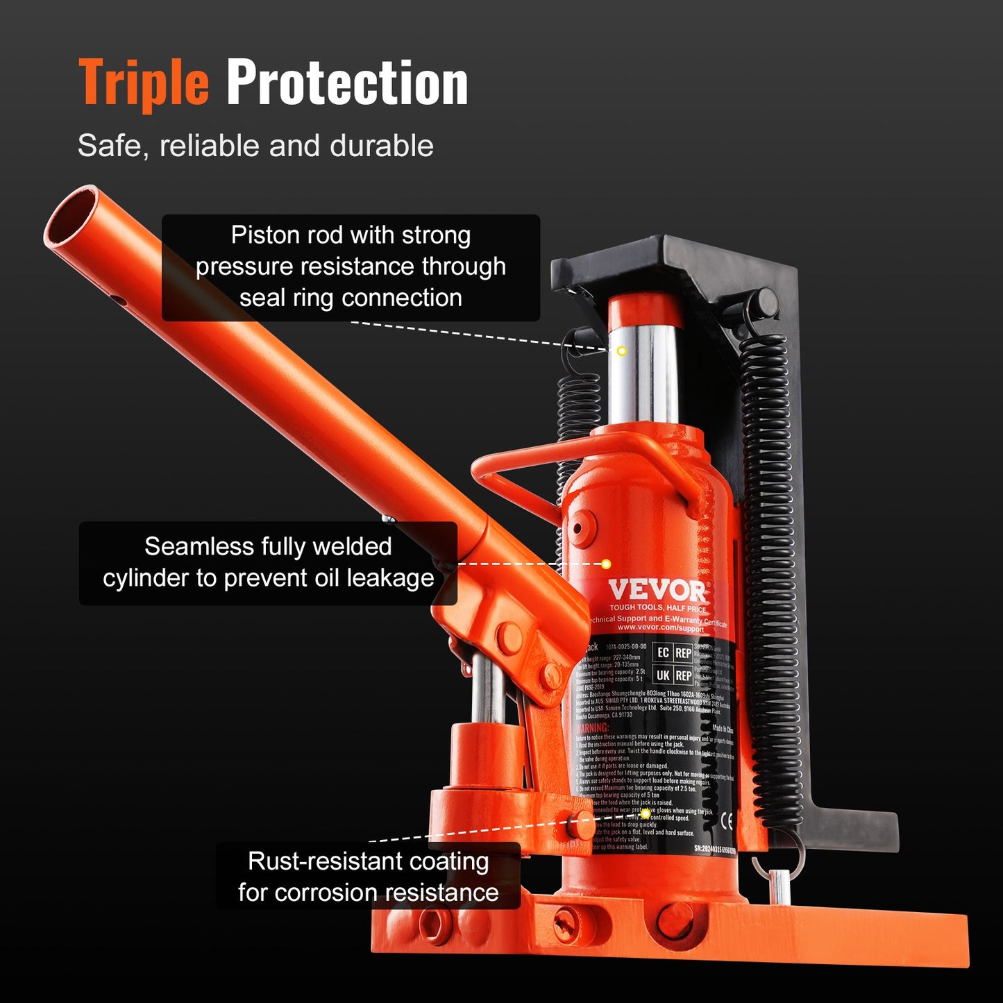Hydraulic toe jack, 2.5 ton on toe toe lift, 5 ton on top lift capacity machine jack, 0.8-5.3 in toe height, 8.9-13.4 in top height, air hydraulic claw jack for machinery, industry