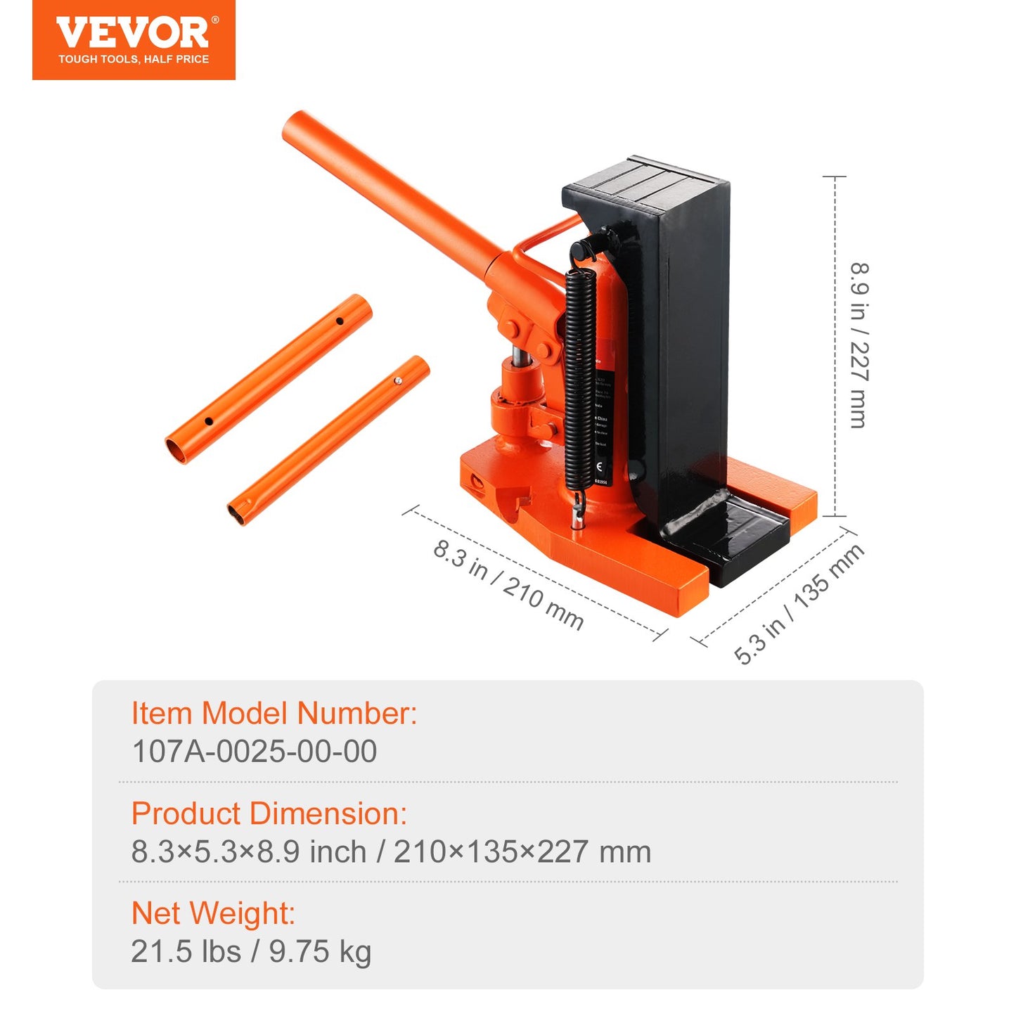 Hydraulic toe jack, 2.5 ton on toe toe lift, 5 ton on top lift capacity machine jack, 0.8-5.3 in toe height, 8.9-13.4 in top height, air hydraulic claw jack for machinery, industry