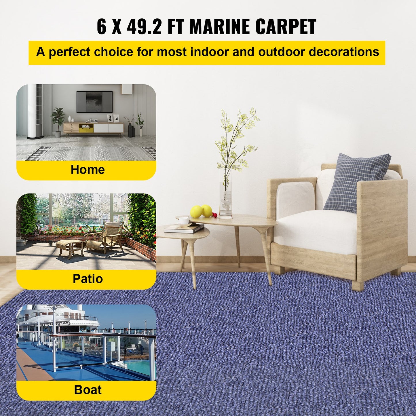 Marine Boat Mat Blue 5.9x49.2' Marine Boat Mat for Porch Garage