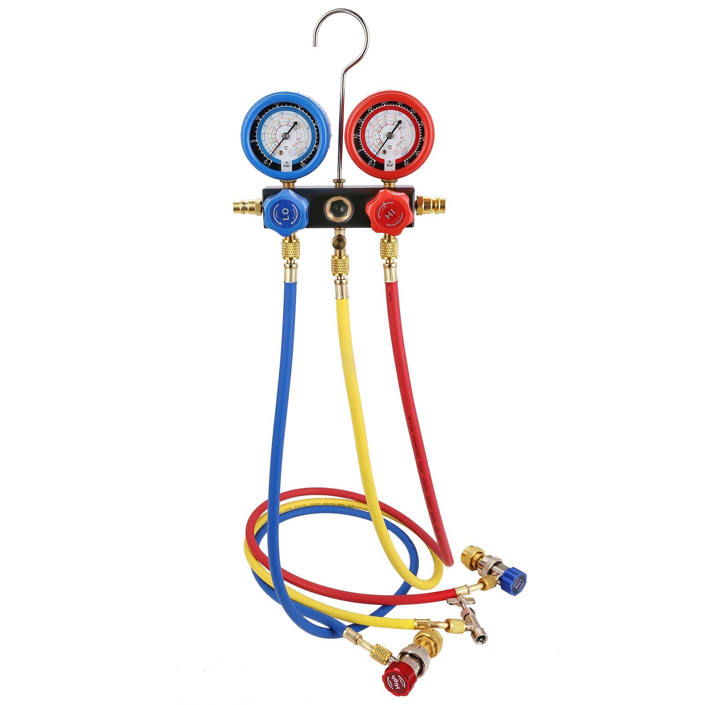 1/5 HP 3.5 CFM AC Vacuum Pump and Gauge Kit, Single Stage Rotary Vane HVAC Air Vacuum Pump A/C Refrigerant Kit Manifold Gauge Kit, with Tri-Color Hose Carrying Case, Applicable to R134a, R1234yf