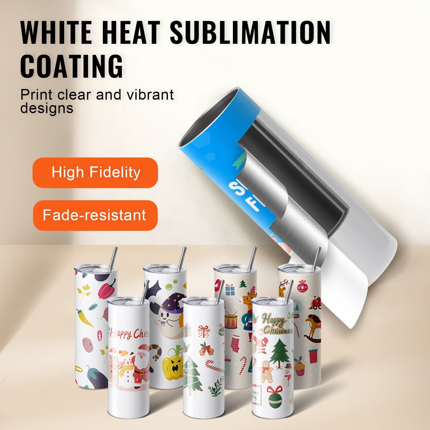 50-pack raka sublimeringsglas, 20 oz blank tumlare, rostfritt stål med dubbla väggar med sugrör, lock, borste, bas, krympplast, presentförpackning, för värmepress och värmeöverföring