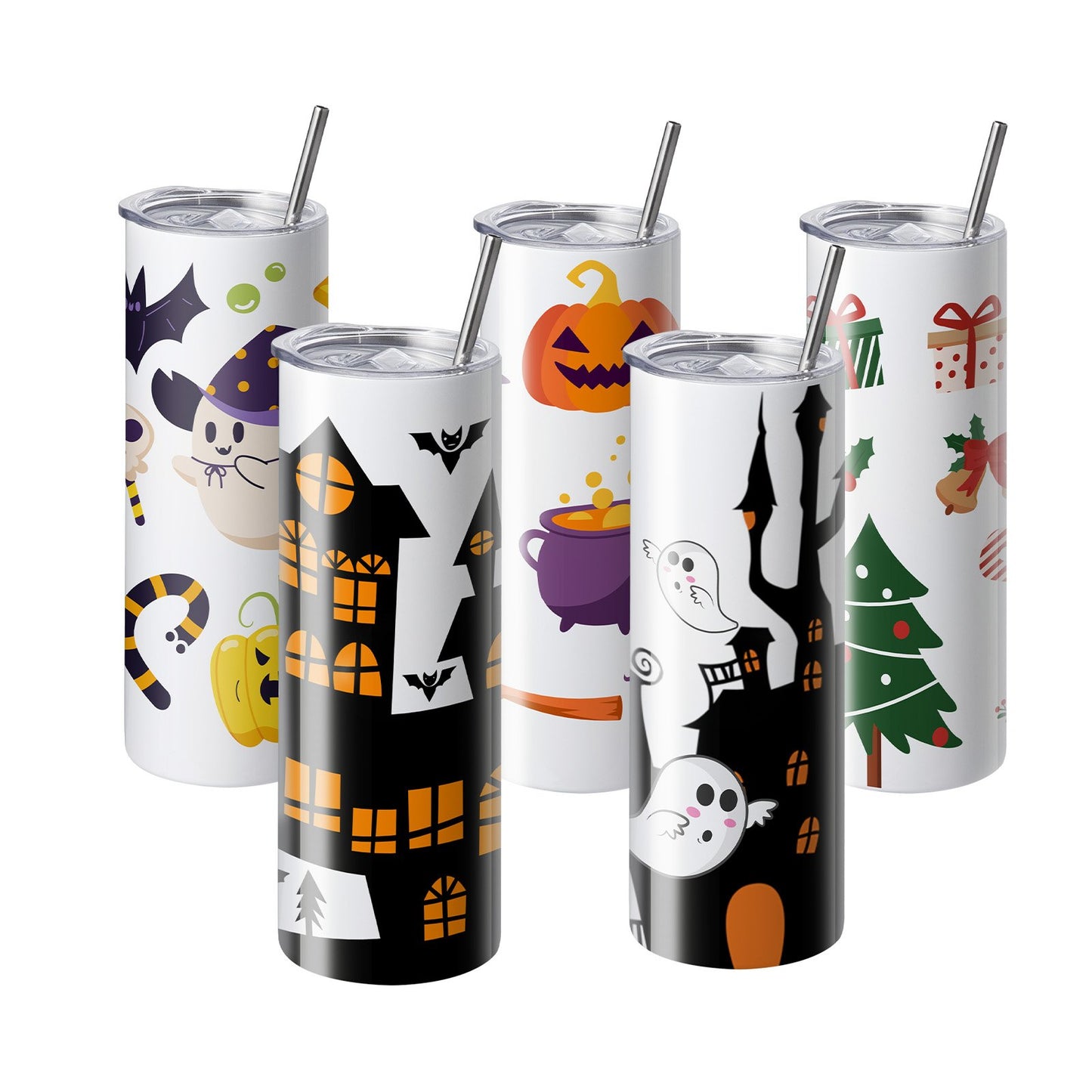 50-pack raka sublimeringsglas, 20 oz blank tumlare, rostfritt stål med dubbla väggar med sugrör, lock, borste, bas, krympplast, presentförpackning, för värmepress och värmeöverföring