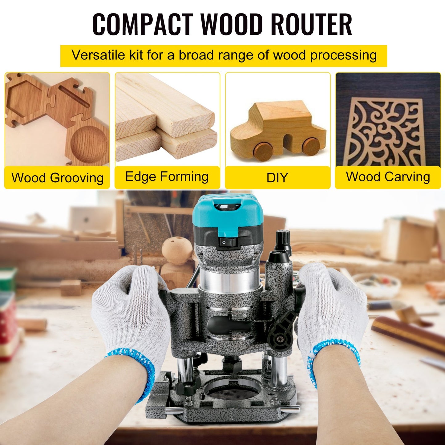Router tool, 710W wood router, router for woodworking with 3 milling sleeves, wood router tool with fixed & plunge & tilt & offset base, woodworking router with aluminum shell & variable rotation speed