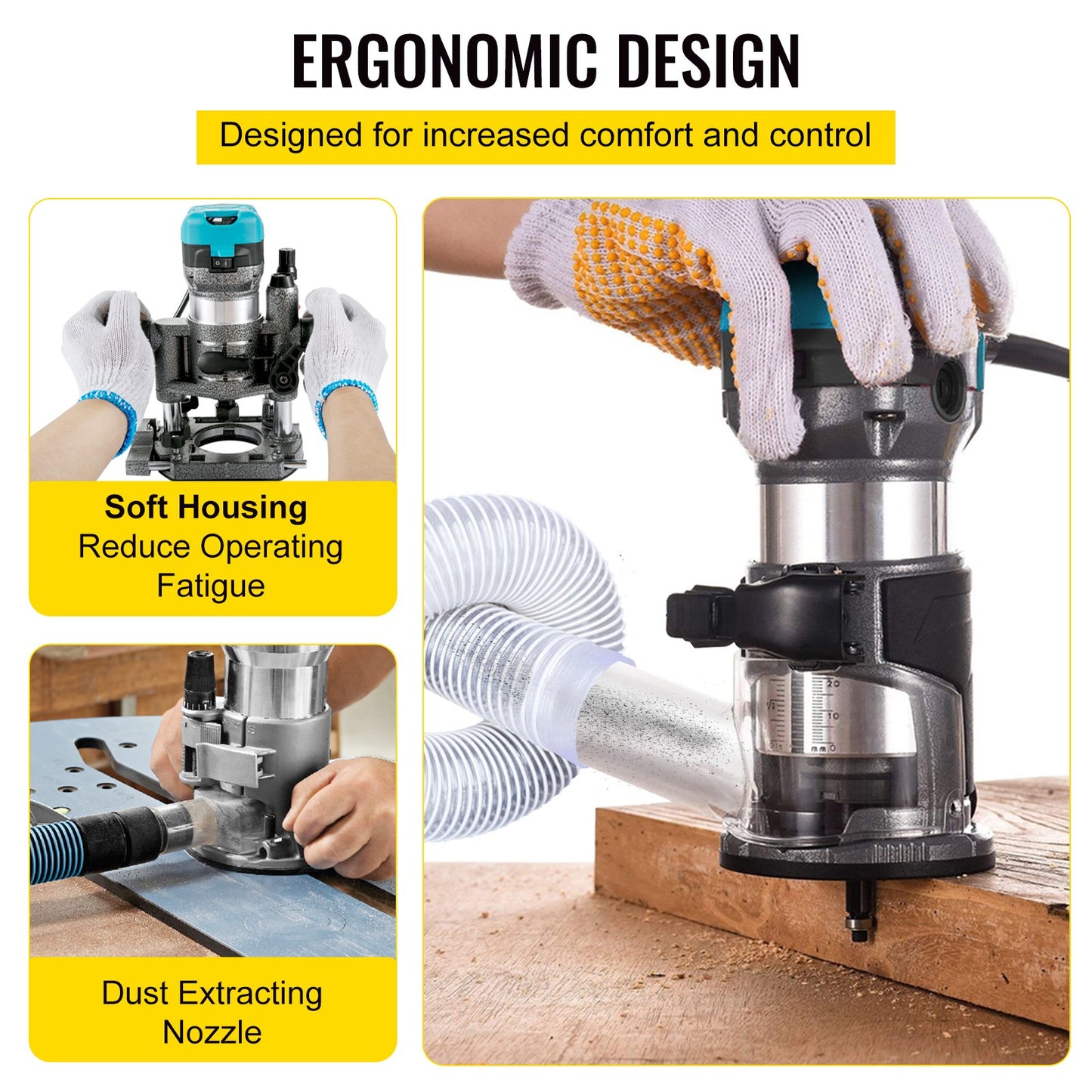 Router tool, 710W wood router, router for woodworking with 3 milling sleeves, wood router tool with fixed & plunge & tilt & offset base, woodworking router with aluminum shell & variable rotation speed