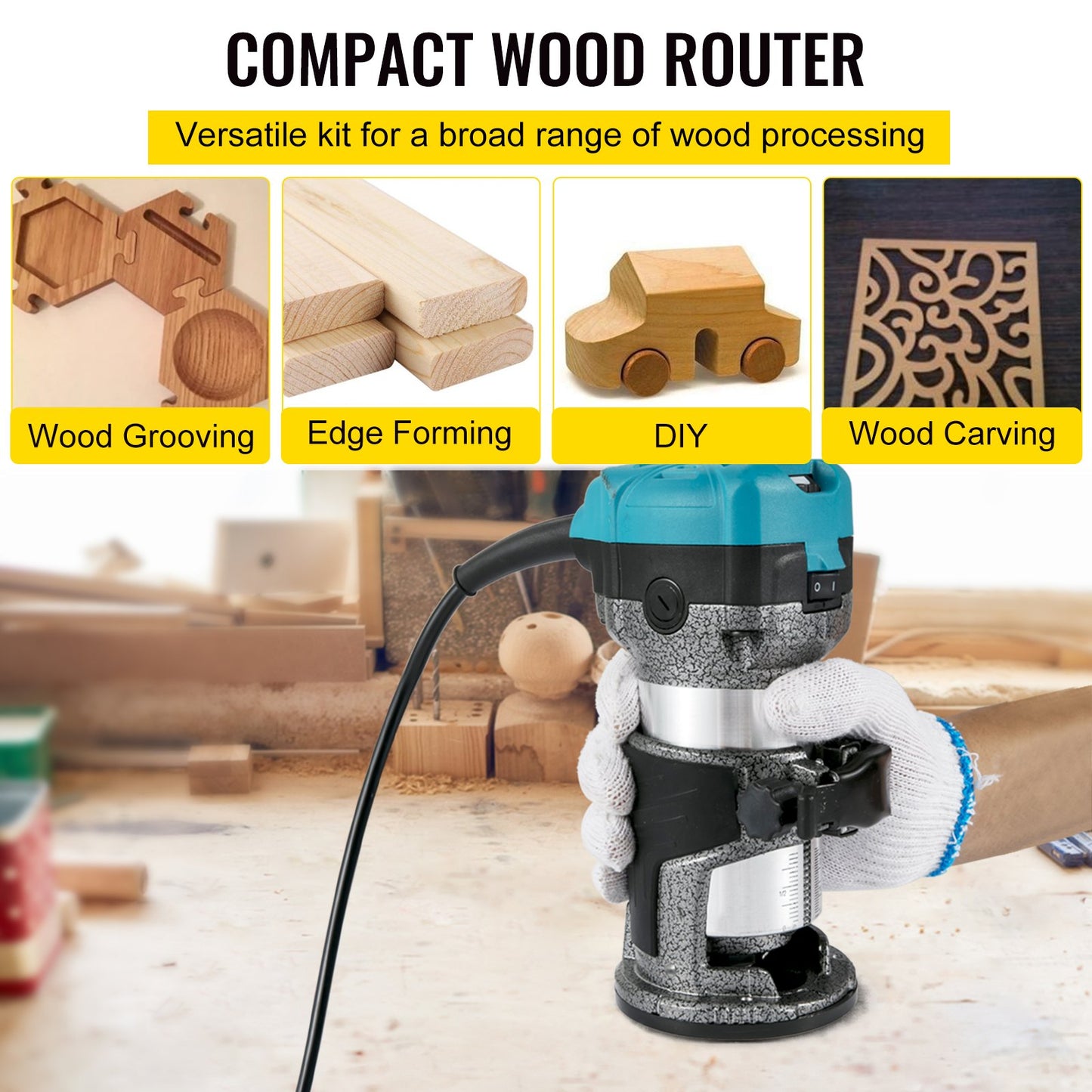Router tool, 710W wood router, router for woodworking with three milling sleeves, wood milling tool with fixed base, woodworking router with aluminum shell and 13000 - 33000 rpm rotation speed