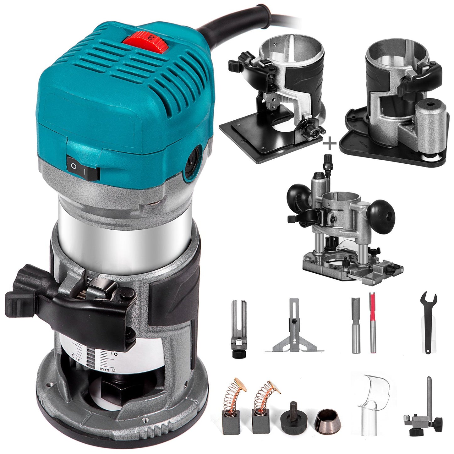 6.5Amp 1-1/4 HP Wood Router Tool Kit Max Torque 30,000 RPM Variable Speed Compact Router Kit with Fixed Base, Plunge Base, Tilt Base and Offset Base