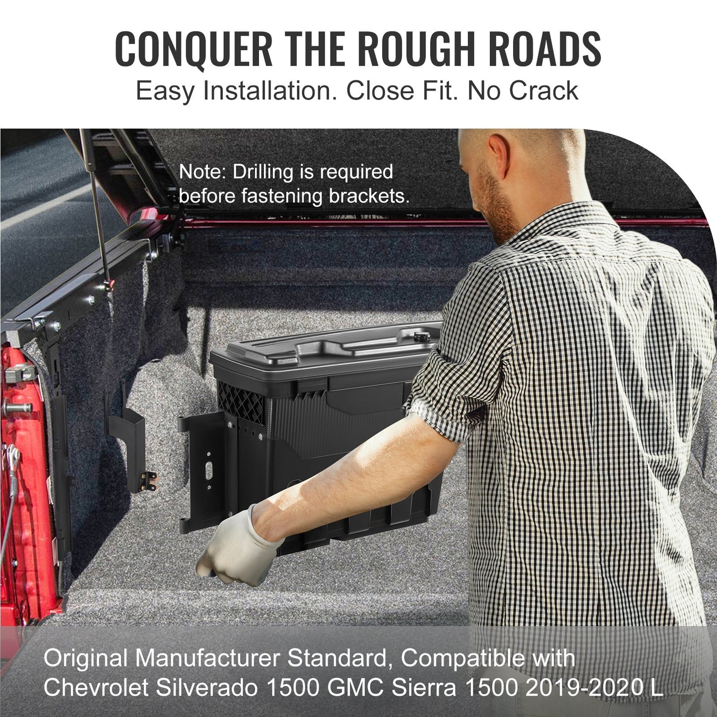 Truck Bed Storage Box, Låsbart lock, Vattentät ABS Wheel Well Verktygslåda 6,6 Gal/20 L, Kompatibel med Chevrolet Silverado 1500 GMC Sierra 1500 2019-2021, Förarsida, Svart