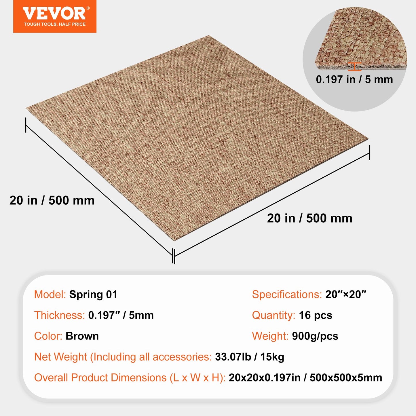 Wiederverwendbare Teppichfliesen, 50,8 x 50,8 cm, mit Polsterung, weich gepolsterte Teppichfliesen, einfache Installation zum Selbermachen für Schlafzimmer, Wohnzimmer, drinnen und draußen (16 Fliesen, dunkelbraun)