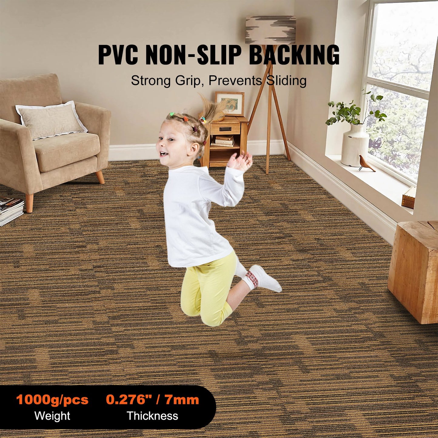 Carpet Tiles Reusable, 20" x 20" Carpet Tiles with Padding Attached, Soft Padded Carpet Tiles, Easy Install DIY for Living Room Bedroom (12 Tiles, Mixed Brown)