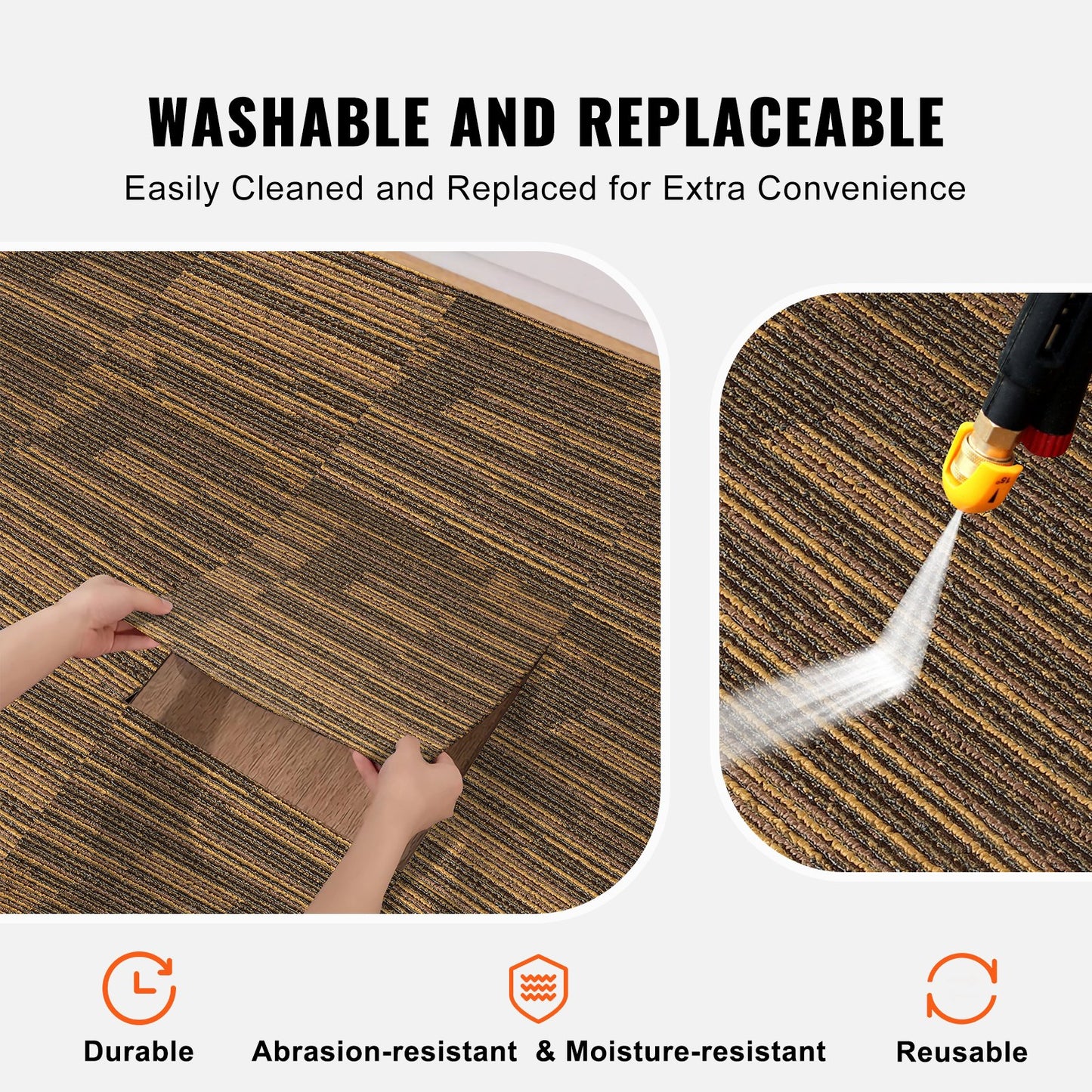 Carpet Tiles Reusable, 20" x 20" Carpet Tiles with Padding Attached, Soft Padded Carpet Tiles, Easy Install DIY for Living Room Bedroom (12 Tiles, Mixed Brown)