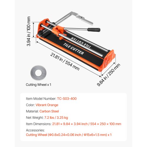 430 mm manuell kakelskärare för väggar och polerade kakel, dubbla skenor för exakt skärning, volframkarbidhjul, halkfritt handtag, tryckstång med förskjutningsskydd, exakta snitt för proffs och nybörjare | EU