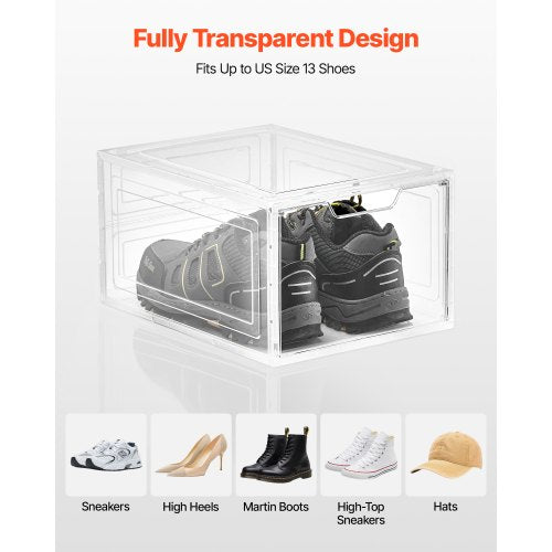 Skoförvaringslådor 6 st Stapelbara Skokartonger US Storlek 13 Transparent Vita