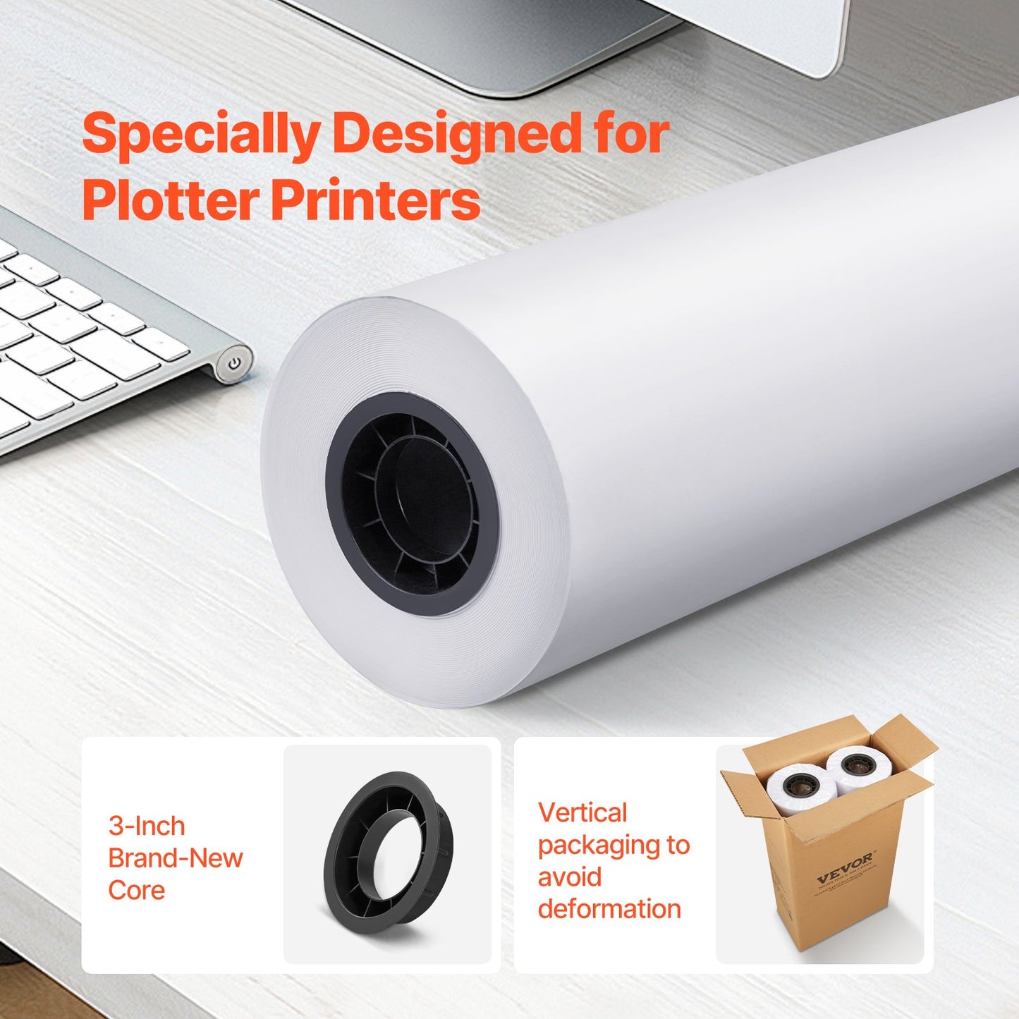 Bredformat pappersplotterpapper 2 rullar 24 tum x 500 ft CAD Bond-rullar