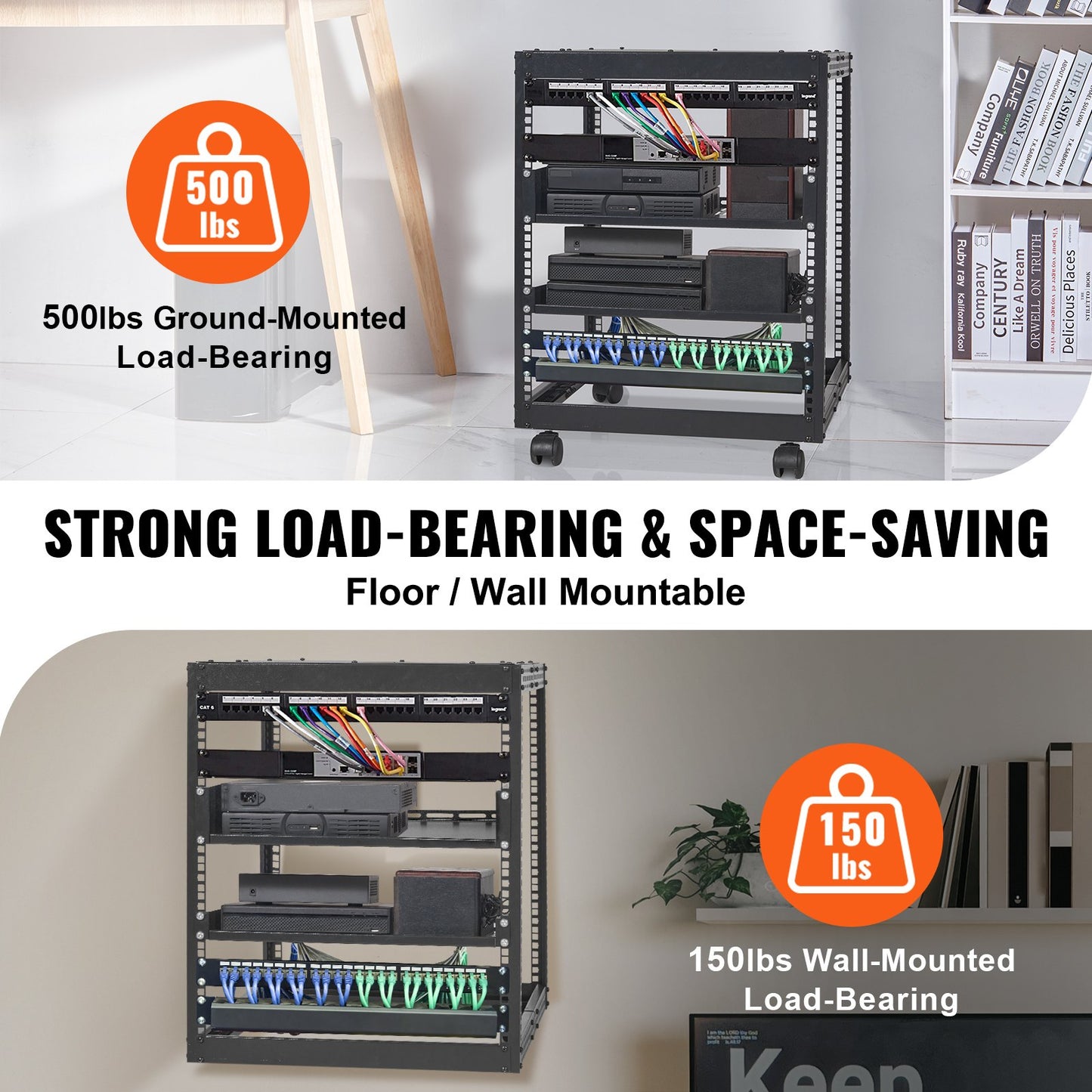 12U Open Frame Server Rack, 15''-40'' einstellbare Tiefe, freistehend oder zur Wandmontage Netzwerk-Server-Rack, 4-Pfosten-AV-Rack mit Rädern, hält alle Ihre Netzwerk-IT-Geräte AV-Ausrüstung Router Modem