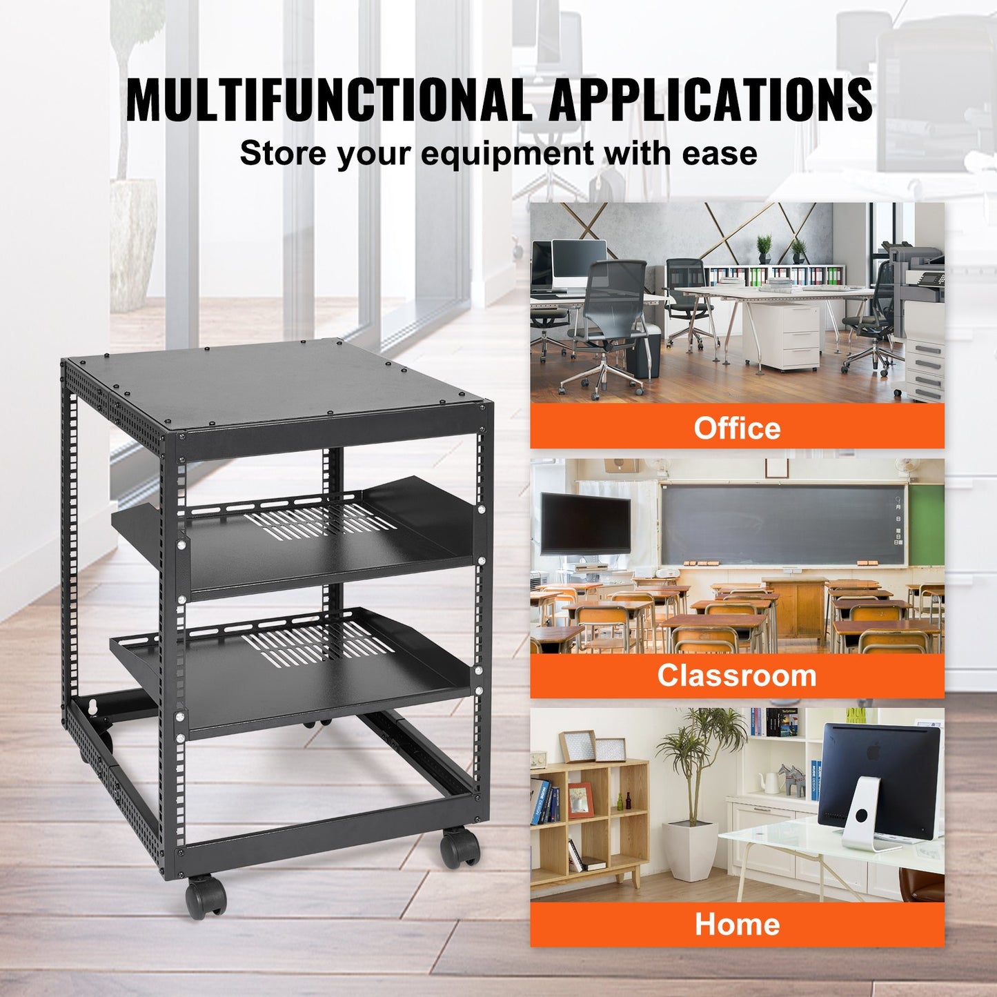 12U Open Frame Server Rack, 15''-40'' einstellbare Tiefe, freistehend oder zur Wandmontage Netzwerk-Server-Rack, 4-Pfosten-AV-Rack mit Rädern, hält alle Ihre Netzwerk-IT-Geräte AV-Ausrüstung Router Modem