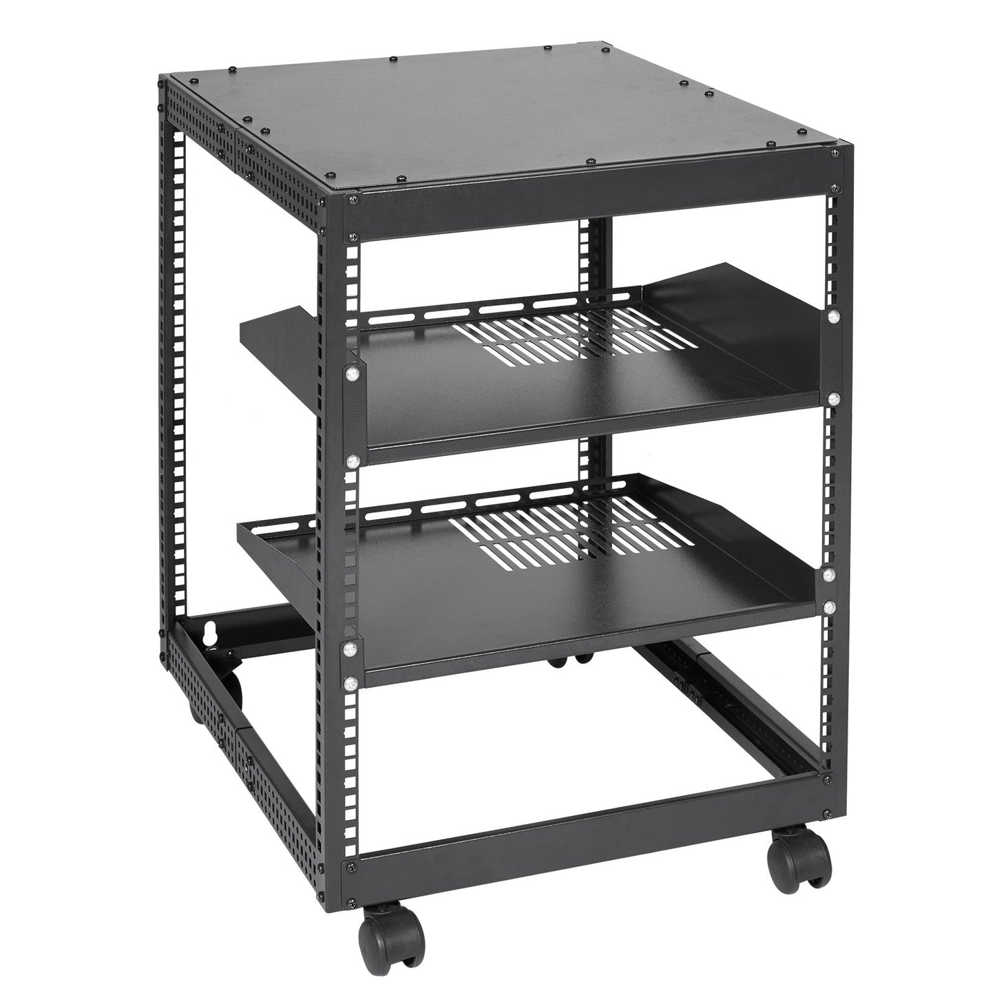 12U Open Frame Server Rack, 15''-40'' einstellbare Tiefe, freistehend oder zur Wandmontage Netzwerk-Server-Rack, 4-Pfosten-AV-Rack mit Rädern, hält alle Ihre Netzwerk-IT-Geräte AV-Ausrüstung Router Modem