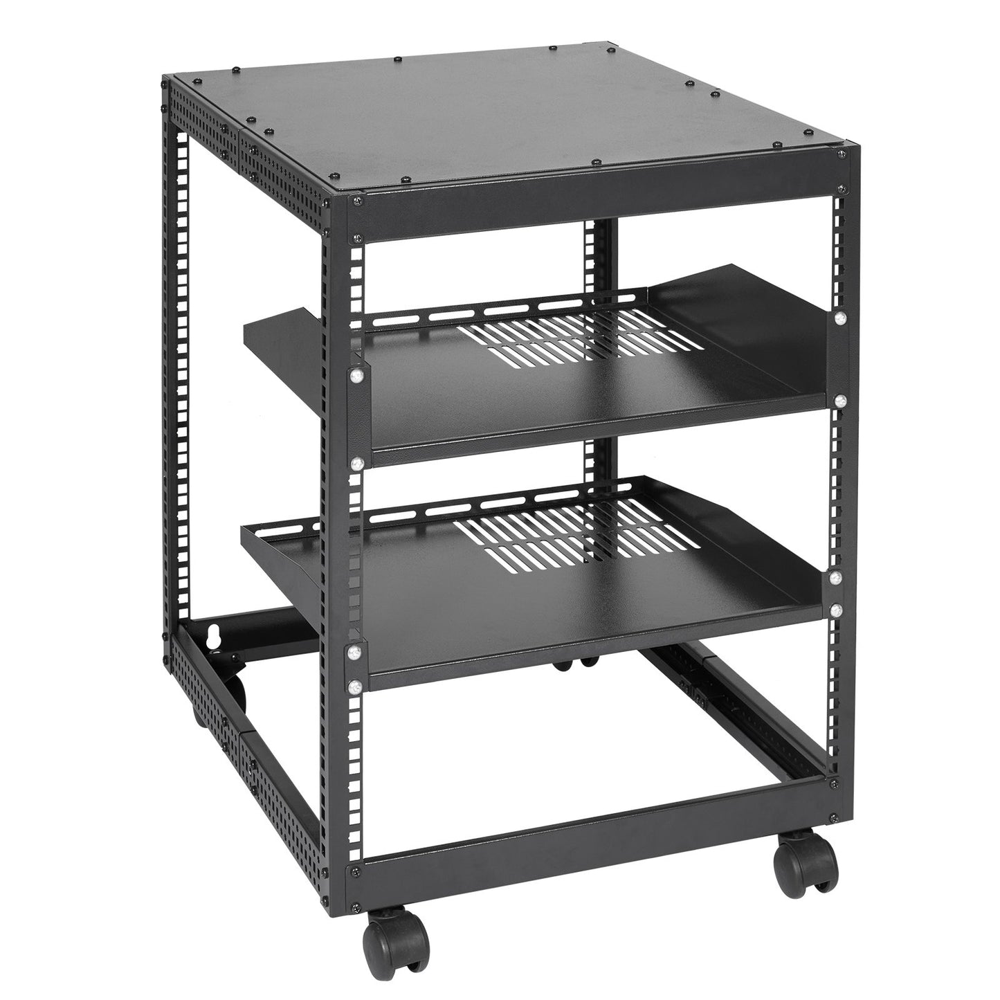 12U Open Frame Server Rack, 15''-40'' einstellbare Tiefe, freistehend oder zur Wandmontage Netzwerk-Server-Rack, 4-Pfosten-AV-Rack mit Rädern, hält alle Ihre Netzwerk-IT-Geräte AV-Ausrüstung Router Modem