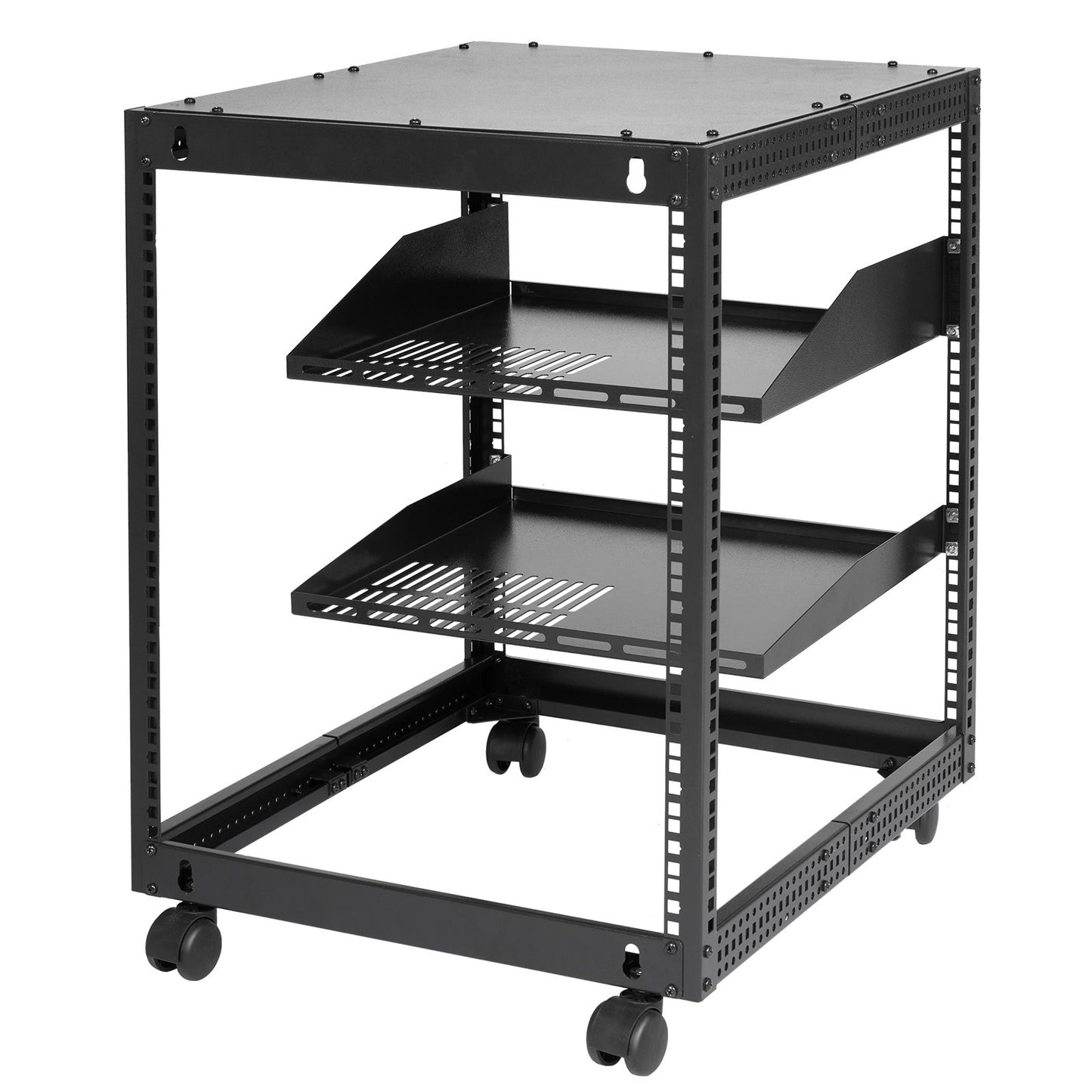 12U Open Frame Server Rack, 15''-40'' einstellbare Tiefe, freistehend oder zur Wandmontage Netzwerk-Server-Rack, 4-Pfosten-AV-Rack mit Rädern, hält alle Ihre Netzwerk-IT-Geräte AV-Ausrüstung Router Modem