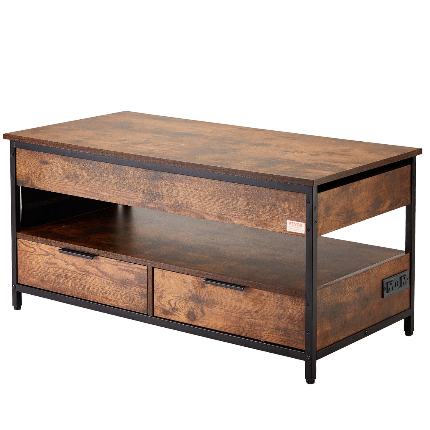 Lift Top Soffbord 39,4" rektangulärt soffbord med ljus & USB Brun