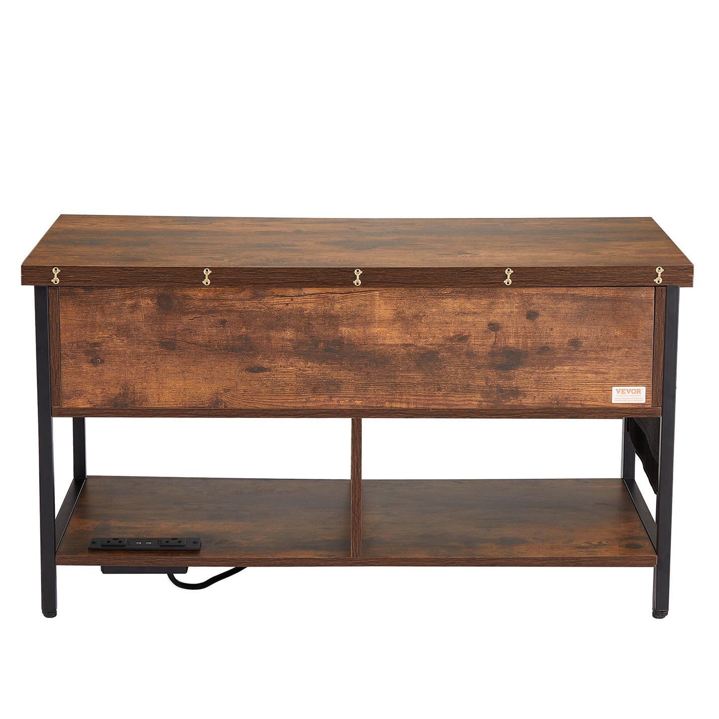 Lift Top Soffbord 39,4" rektangulärt soffbord med ljus & USB Brun