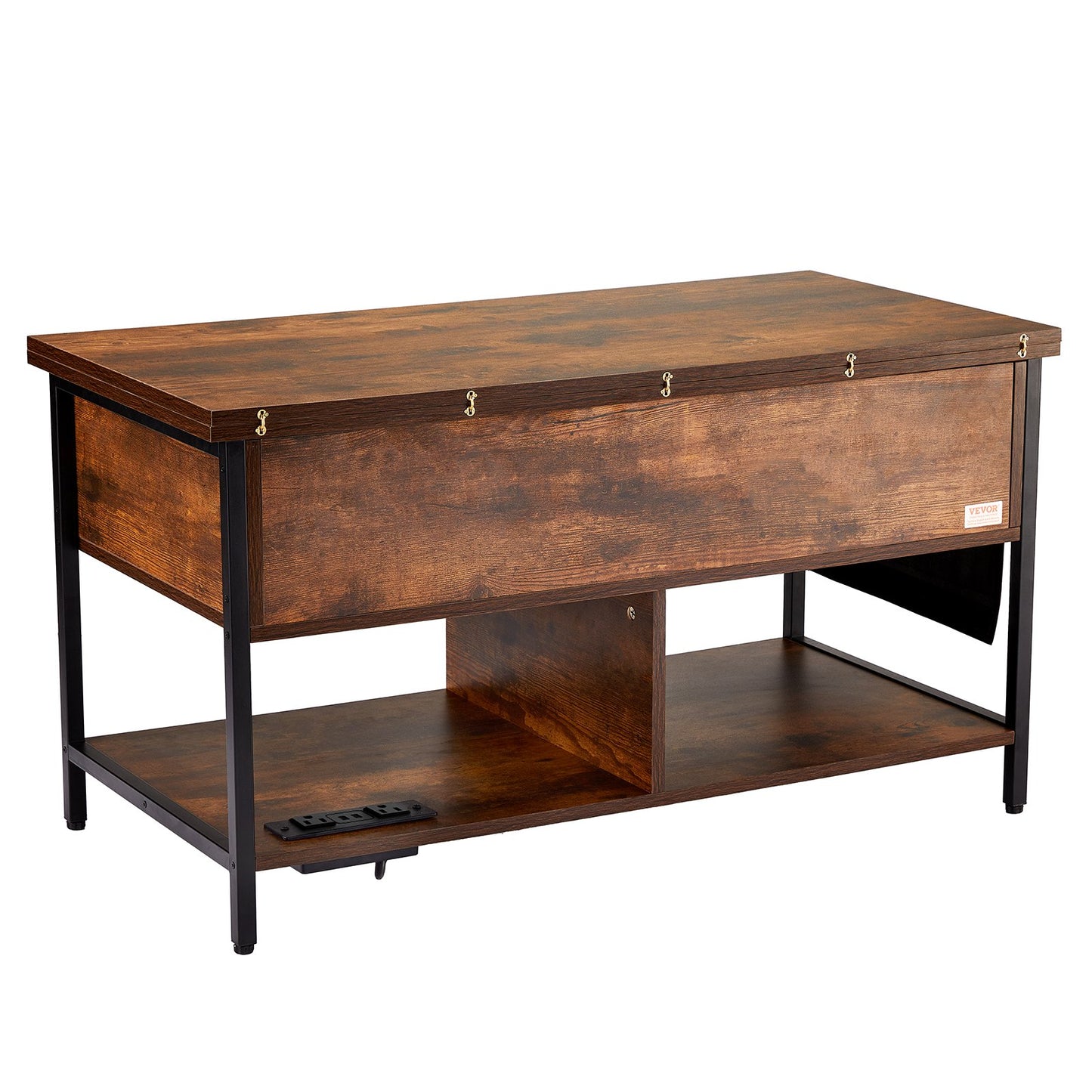 Lift Top Soffbord 39,4" rektangulärt soffbord med ljus & USB Brun