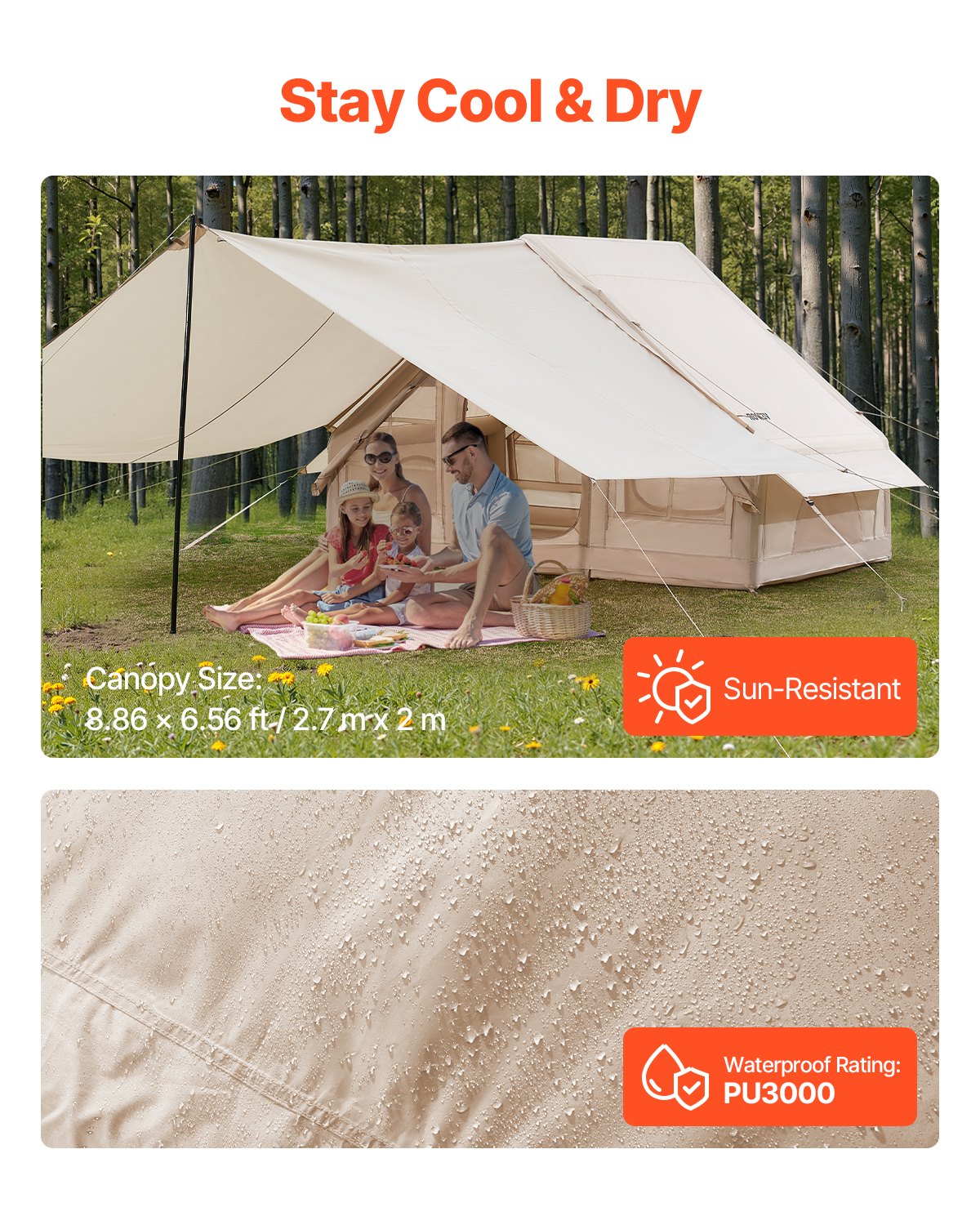 Uppblåsbart tält för camping 3-5 personers glampingtält med pumptak