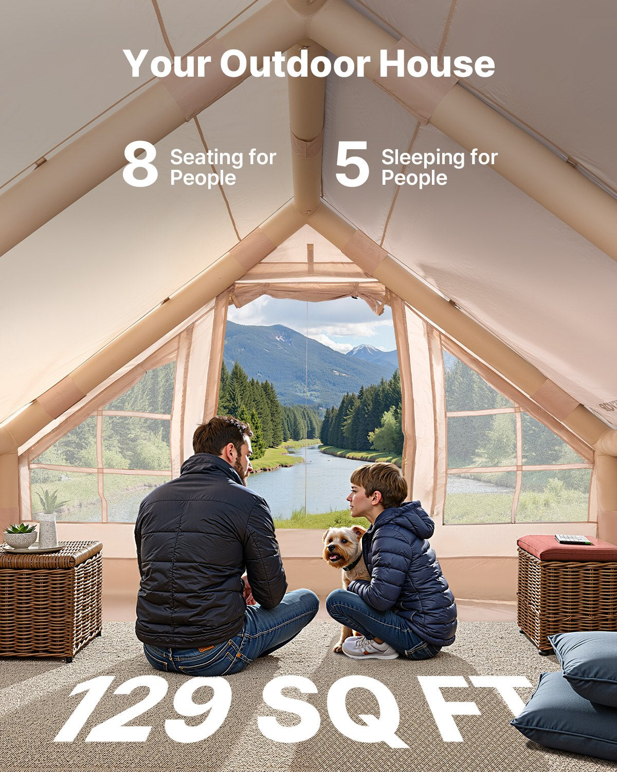 Uppblåsbart tält för camping 5-8 personers glampingtält med pump Enkelt att sätta upp