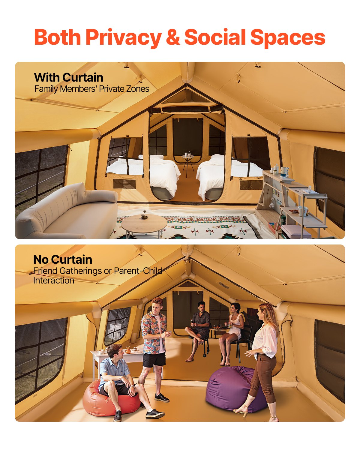 Inflatable tent for camping 8-12 people glamping tent with pump Easy assembly