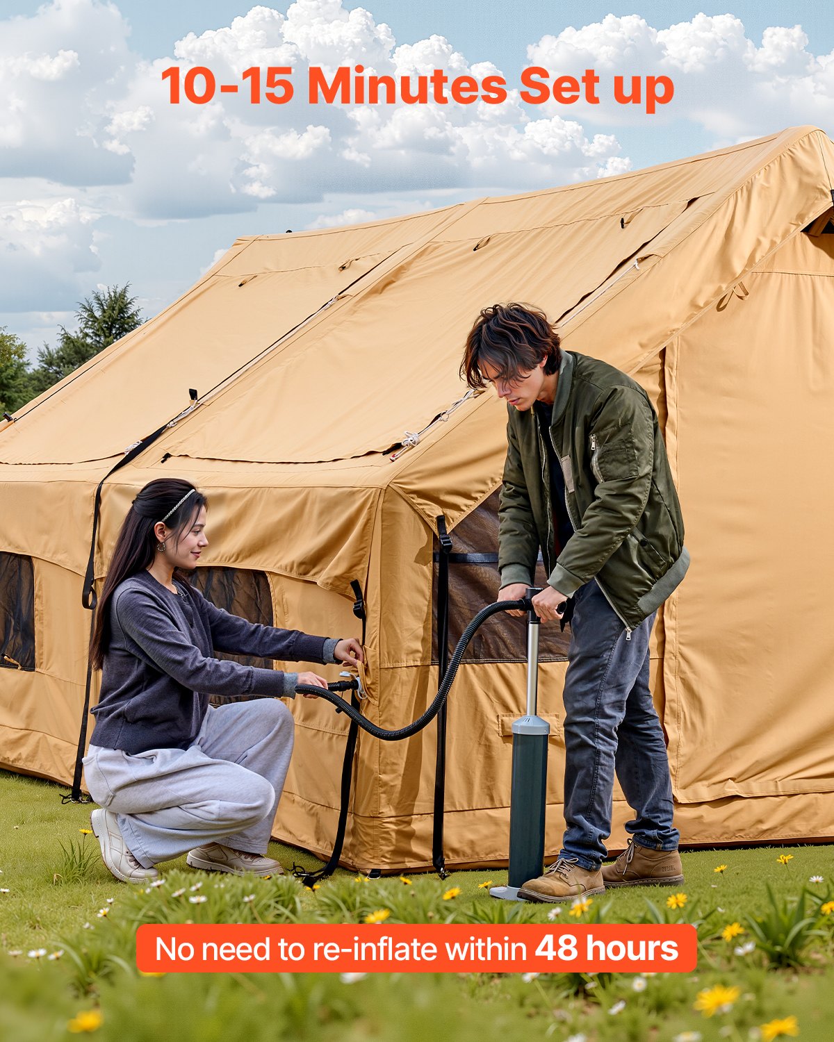 Inflatable tent for camping 8-12 people glamping tent with pump Easy assembly