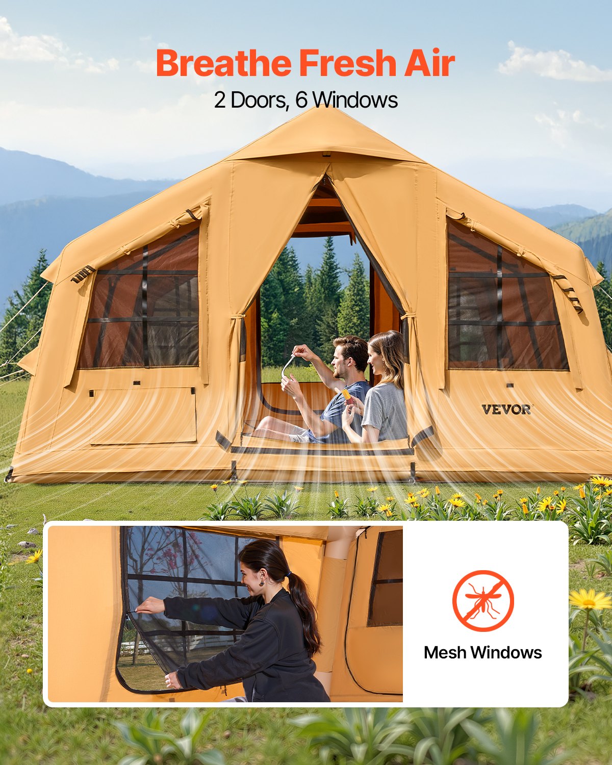 Inflatable tent for camping 8-12 people glamping tent with pump Easy assembly