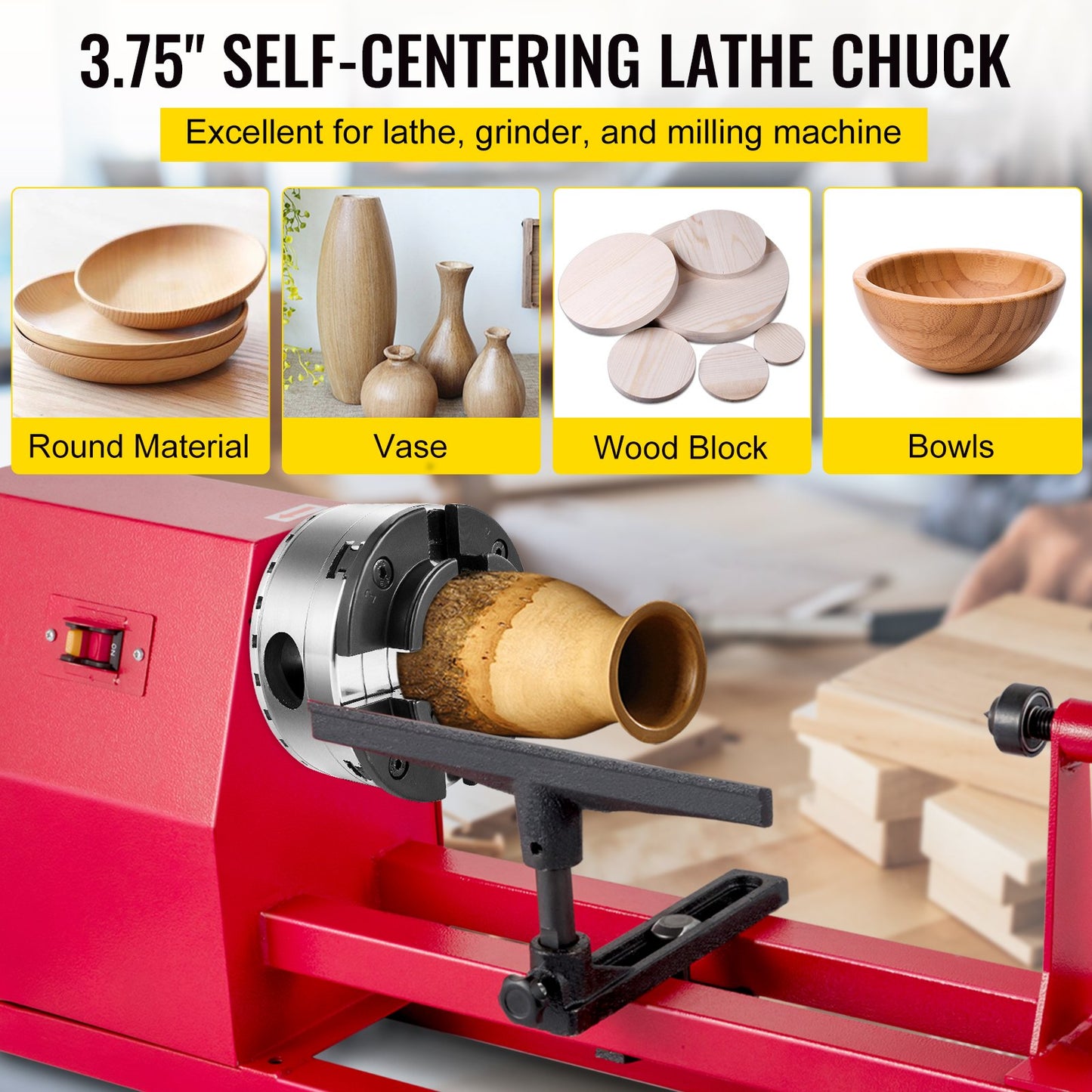 Lathe Chuck 3.75 Inch Wood Lathe Chuck 4 Jaw Lathe Chuck Set Nova Lathe Chuck Wood Lathe Bowl Chuck with Quality Accessories Bevel Gear and a Case for Woodworking