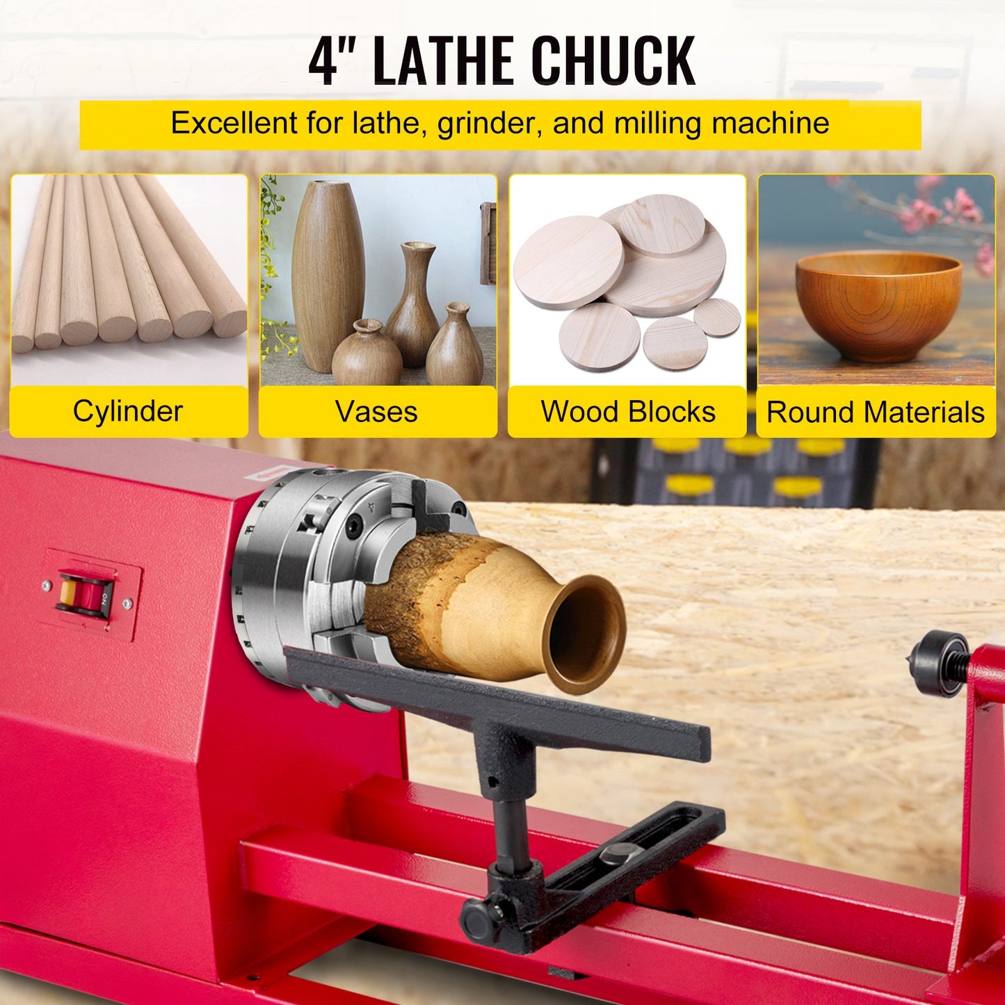 Drehfutter, 4 Zoll, Holzdrehfutter, 4 Backen, 1 Zoll x 8TPI Gewinde, Drehfutter-Set, Nova Drehfutter, Holzdrehfutter, Schüsselfutter mit Satz von Qualitätszubehör und einem Koffer für die Holzbearbeitung