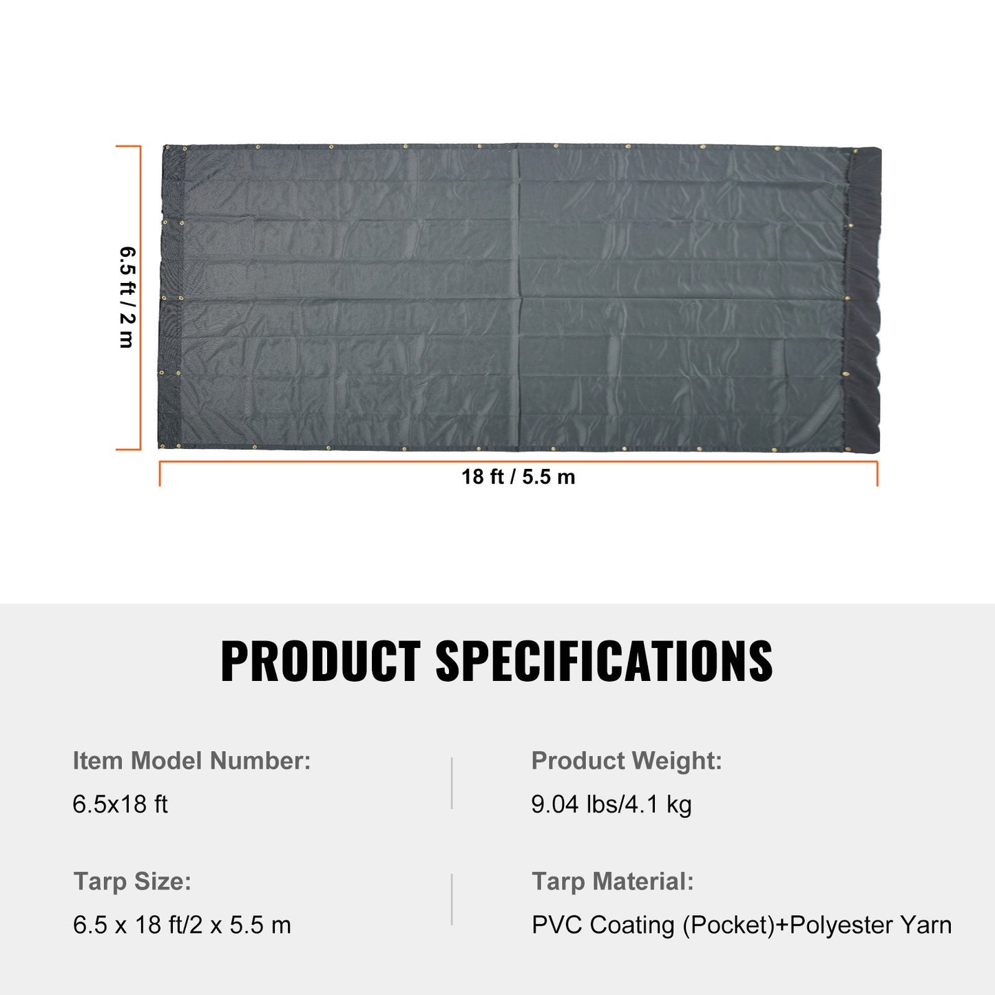 Dump Truck Mesh Tarp, 6.5 x 18 ft., PVC Coated Black Heavy Duty Cover with 5.5" 18 oz Double Pocket, Brass Grommets, Reinforced Double Needle Stitch Fabric Fits Manual or Electric Dumper System